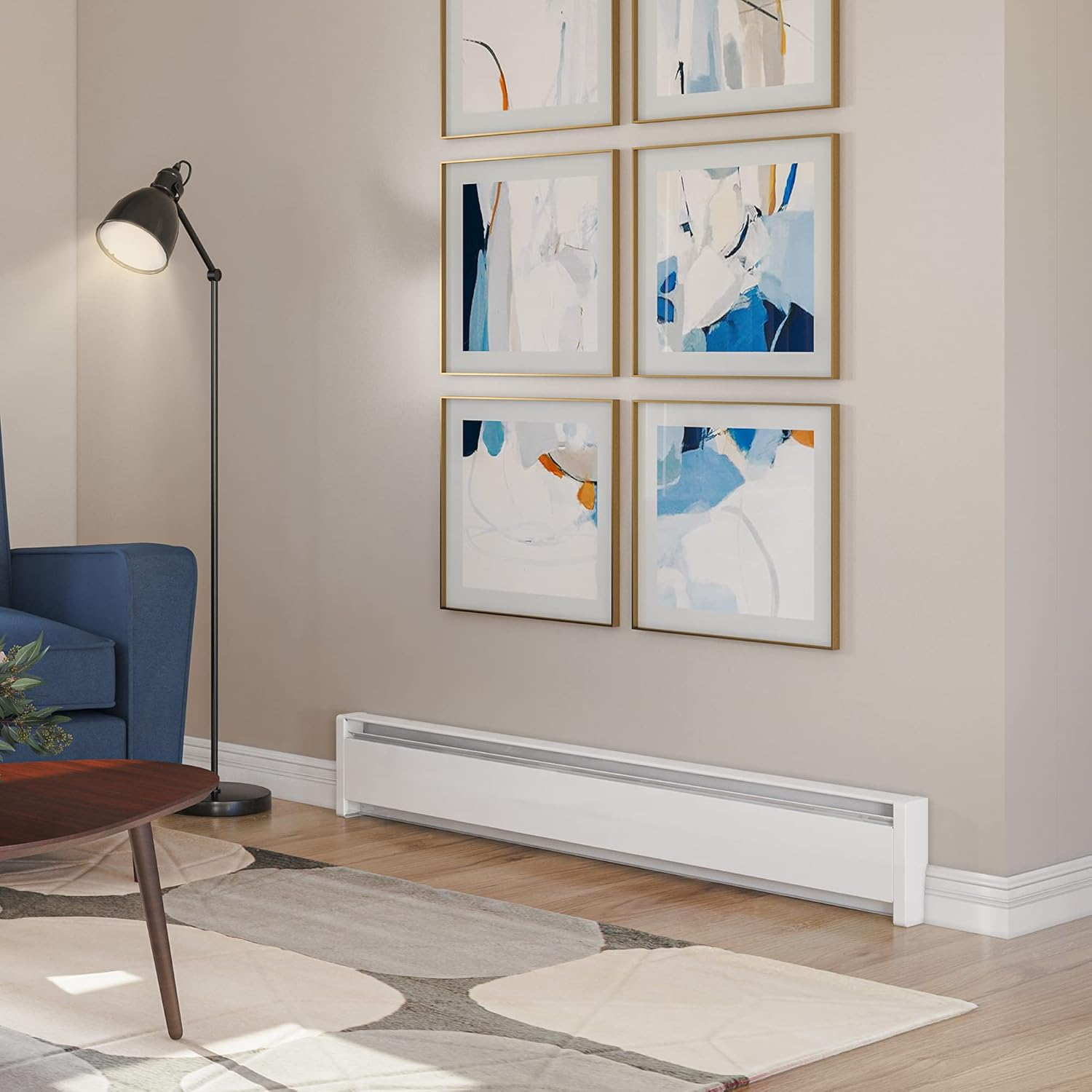 Cadet SoftHeat 59" Electric Hydronic Baseboard Heater (Model: EBHN1000W, Part: 13459), 3415/2560 BTU, 240/208 Volt, 1000/750 Watt, White
