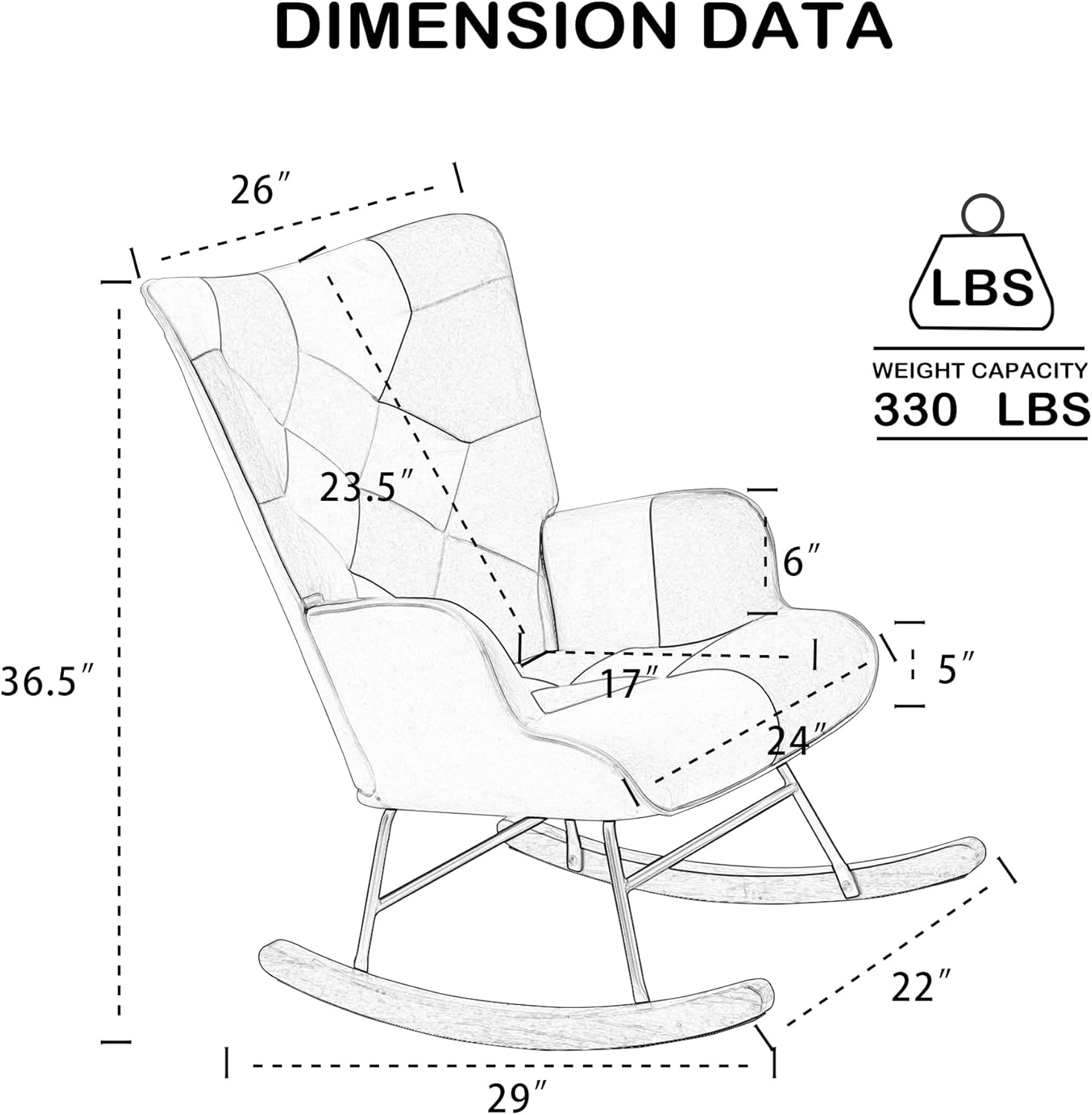 Accent Rocking Chair, Mid Century Fabric Rocker Recliner Chairs with Wood Legs and Patchwork Linen for Livingroom Bedroom, Pink