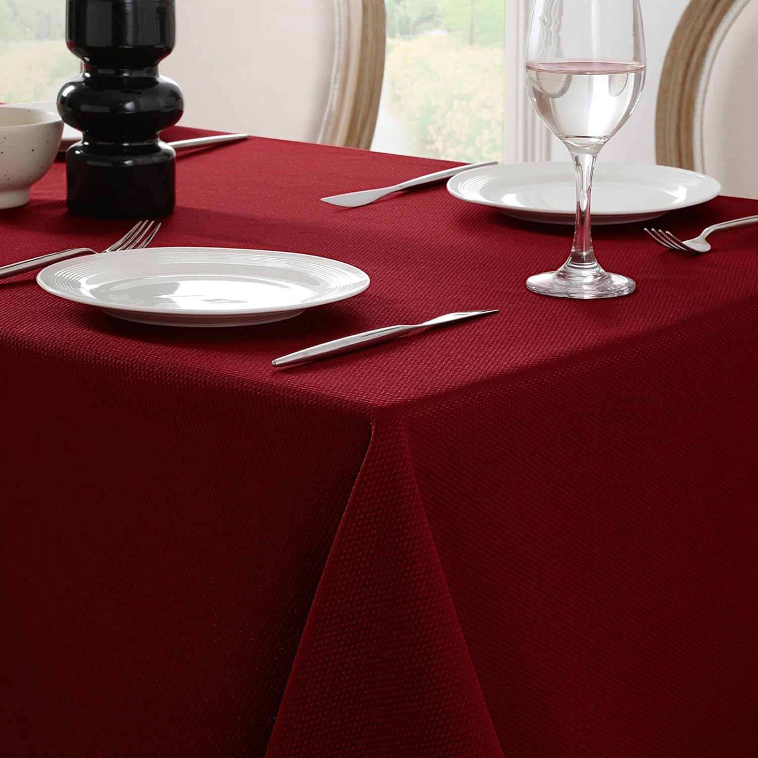 Softalker Linen Textured Rectangle Tablecloth,Waterproof Wipeable Farmhouse Burlap Table Cloth, Stain Resistant Wrinkle Free Table Covers for Kitchen Dining Holiday Party (60 x 84, Red)