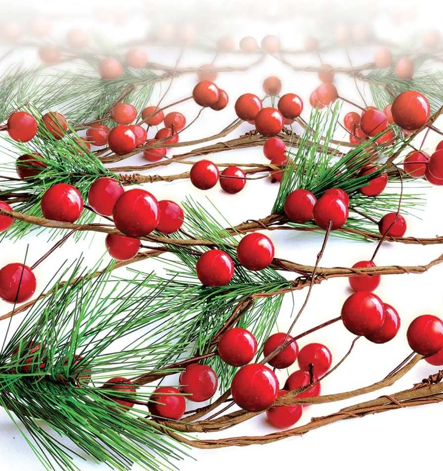 Christmas Garland Red Berry, Artificial Pine Needle Holiday Greenery (Evergreen) Unlit Fireplace Mantle Décor & Home Xmas Decoration Indoor/Outdoor Decorations 6 Feet Long (6ft) Clearance