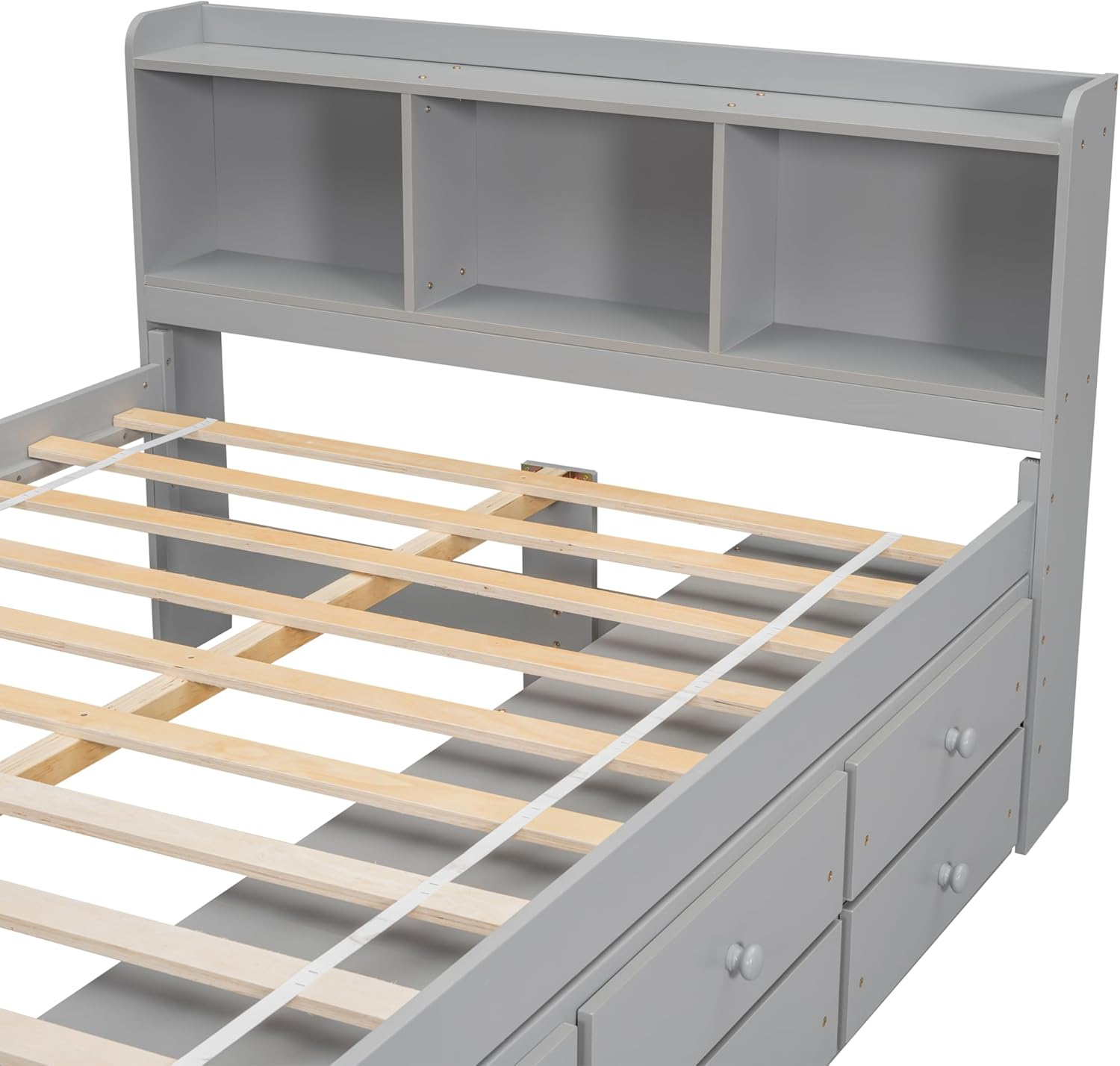 SOFTSEA Full Size Platform Bed with Drawers and Bed End Case, Wood Bed Frame with Storage Headboard, Platform Bed with Storage for Bedroom, No Box Spring Needed, Gray