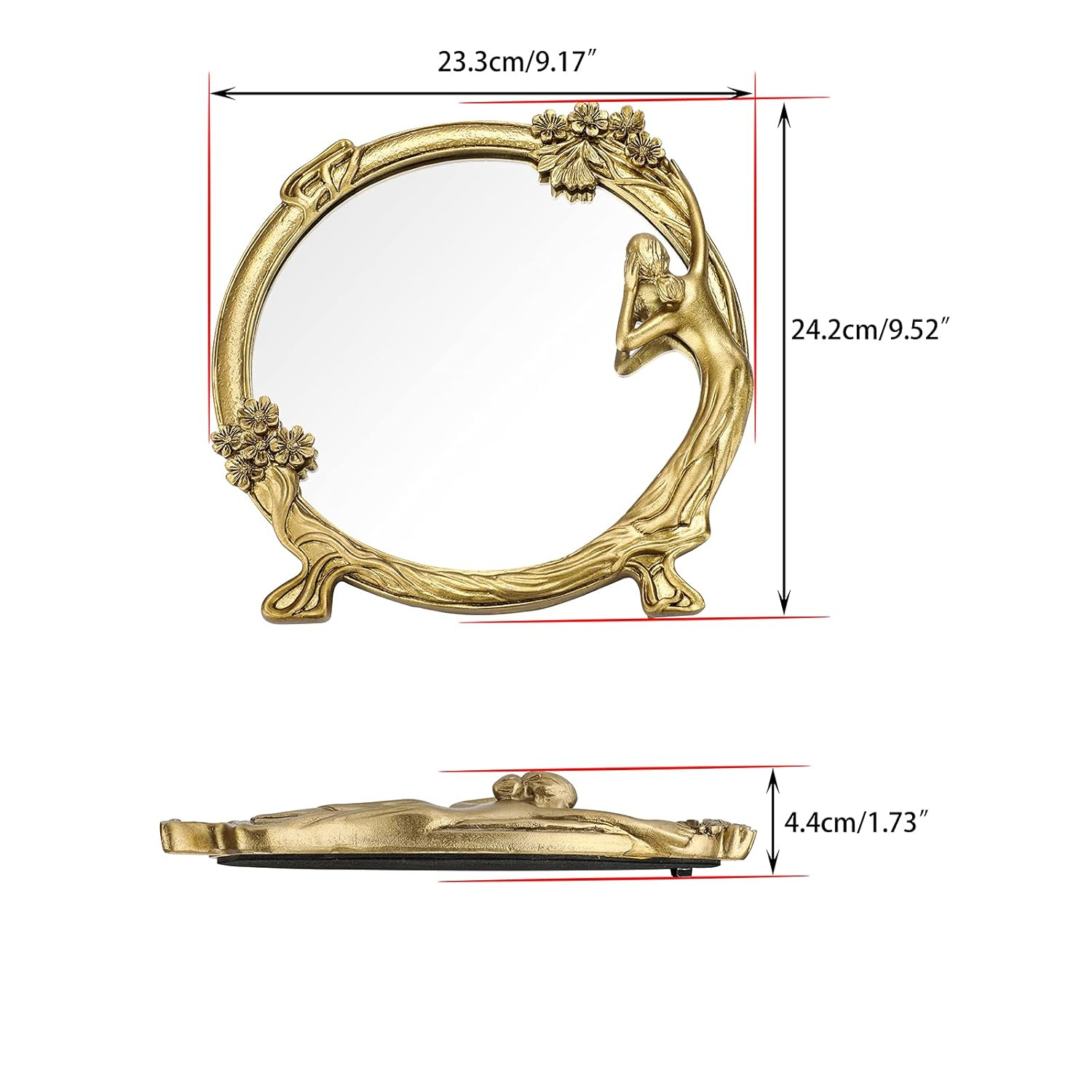 XGZHP2 Add Luxury European Vintage Resin Relief Mirror to Your Collection - Elegant Golden Decor for Dressing & Makeup - Timeless Antique-Style Prop with Feminine Charm - Perfect for Phot