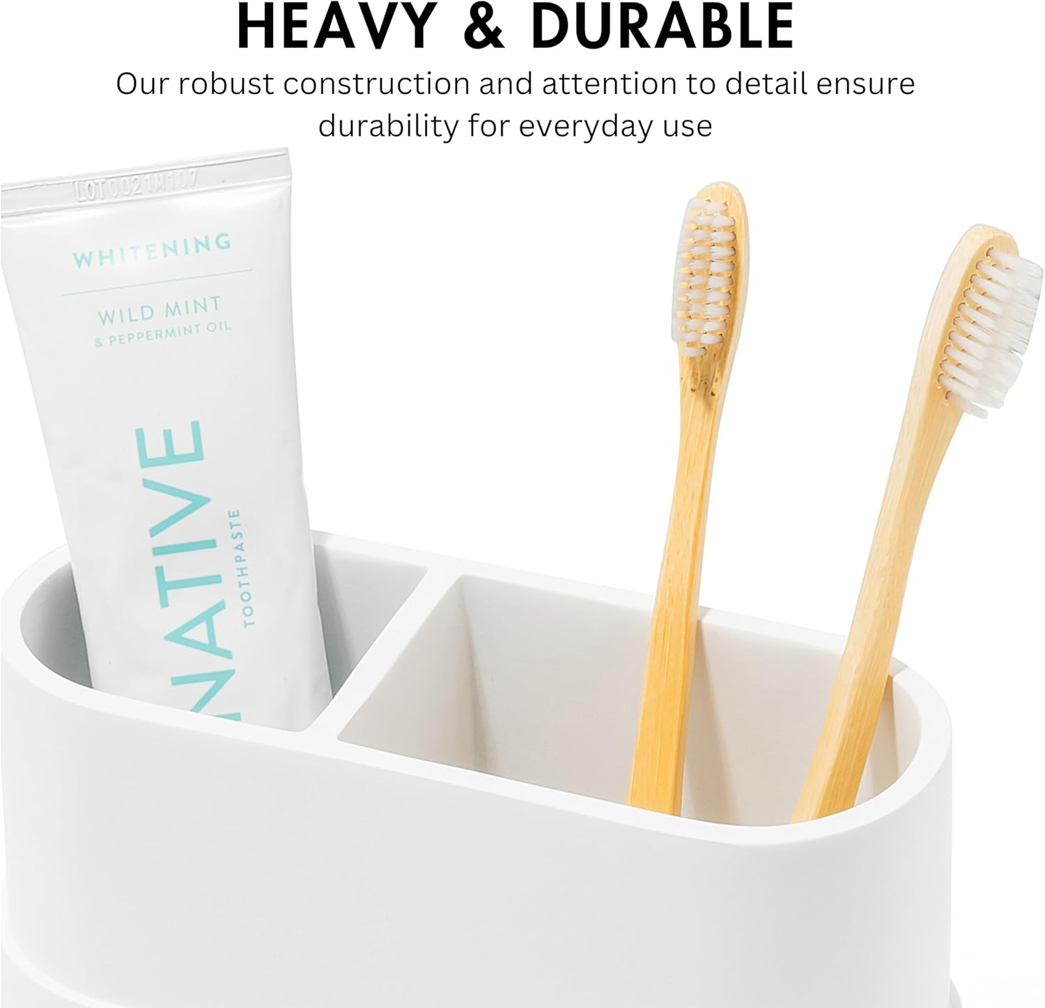 Matte White Large Toothbrush and Toothpaste Holder for Bathroom Vanity and Countertop, 2 Compartments Round Organizer for Electric Toothbrushes, Floss, Razors, Cotton, and Mouthwash