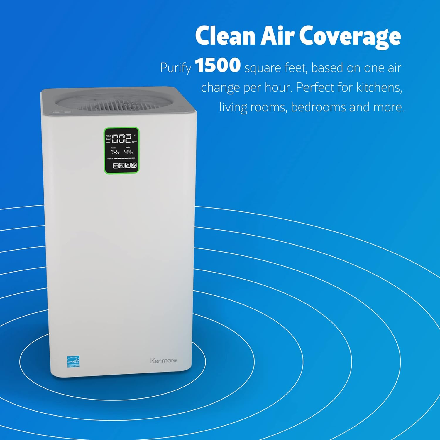 Kenmore PM3020, 1500 Sq Ft H13 True HEPA Air Purifier, 3-Stage Filtration System