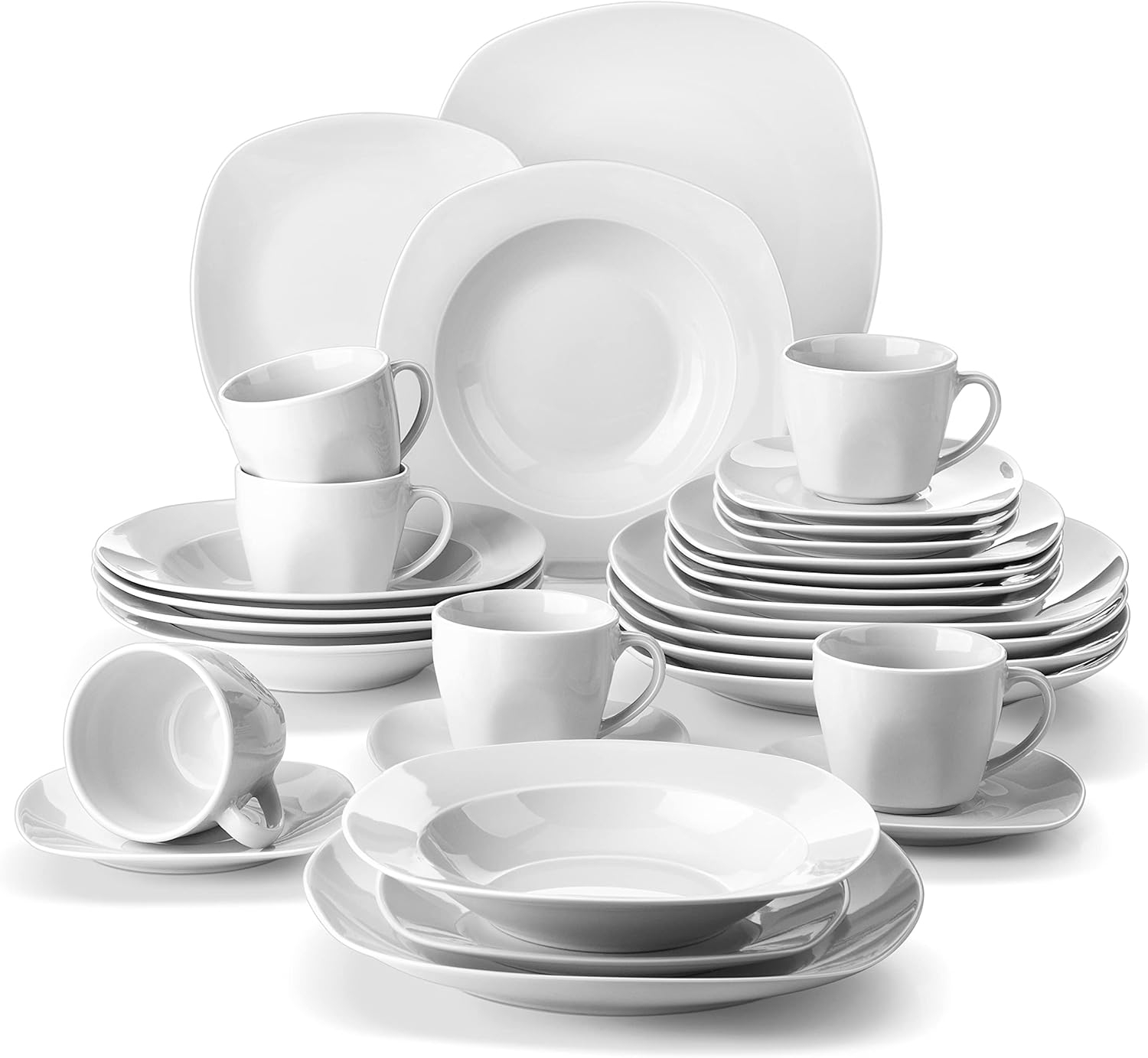 MALACASA Elisa 30-Piece Ceramic Porcelain Tableware Dinner Set Cups,Saucers,Dinner Soup Dessert Plates Set Service for 6 Person