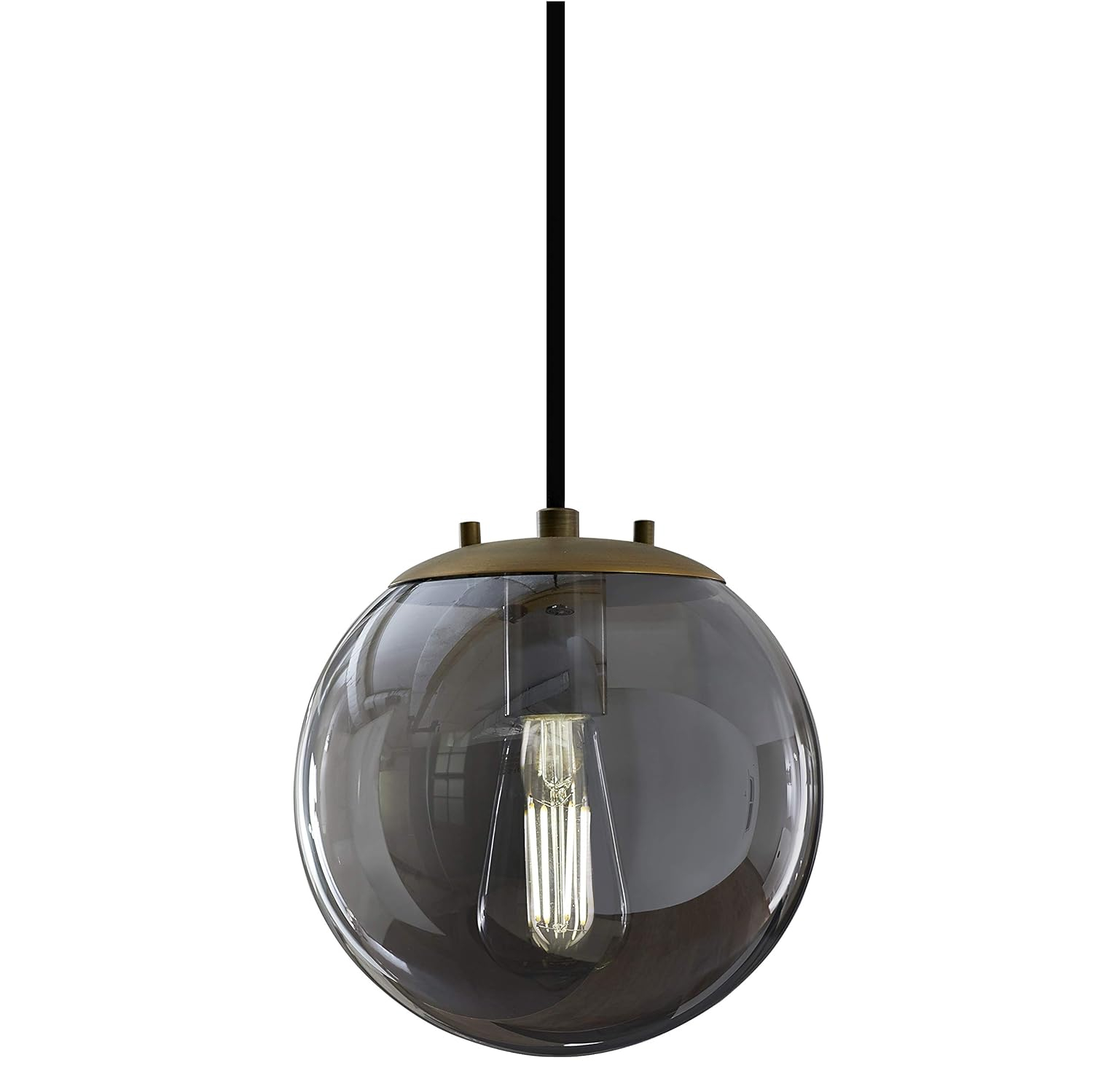 Linea di Liara Sferra Modern Large Glass Pendant Light Kitchen Island Brass Pendant Lighting Smoked Glass Globe Pendant Light Mid Century Hanging Light Fixture, LED Bulb Included, UL Listed