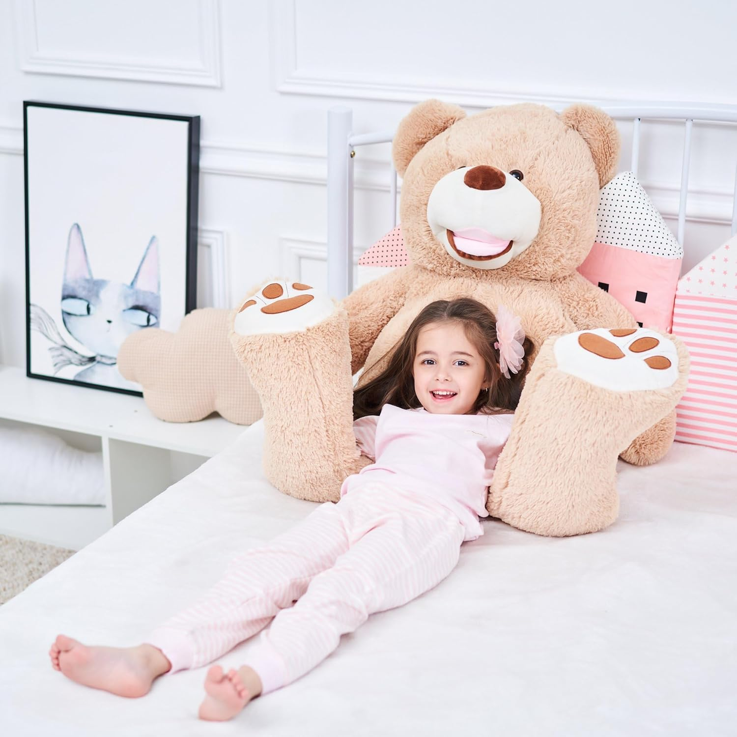 IKASA Giant Teddy Bear Stuffed Animal Plush Toy,Large Jumbo 39" Brown Huge Cute Soft Toys,Big Size Fluffy Plushy Fat Oversized Plushie,Gifts for Kids Girls Boys Girlfriend Children