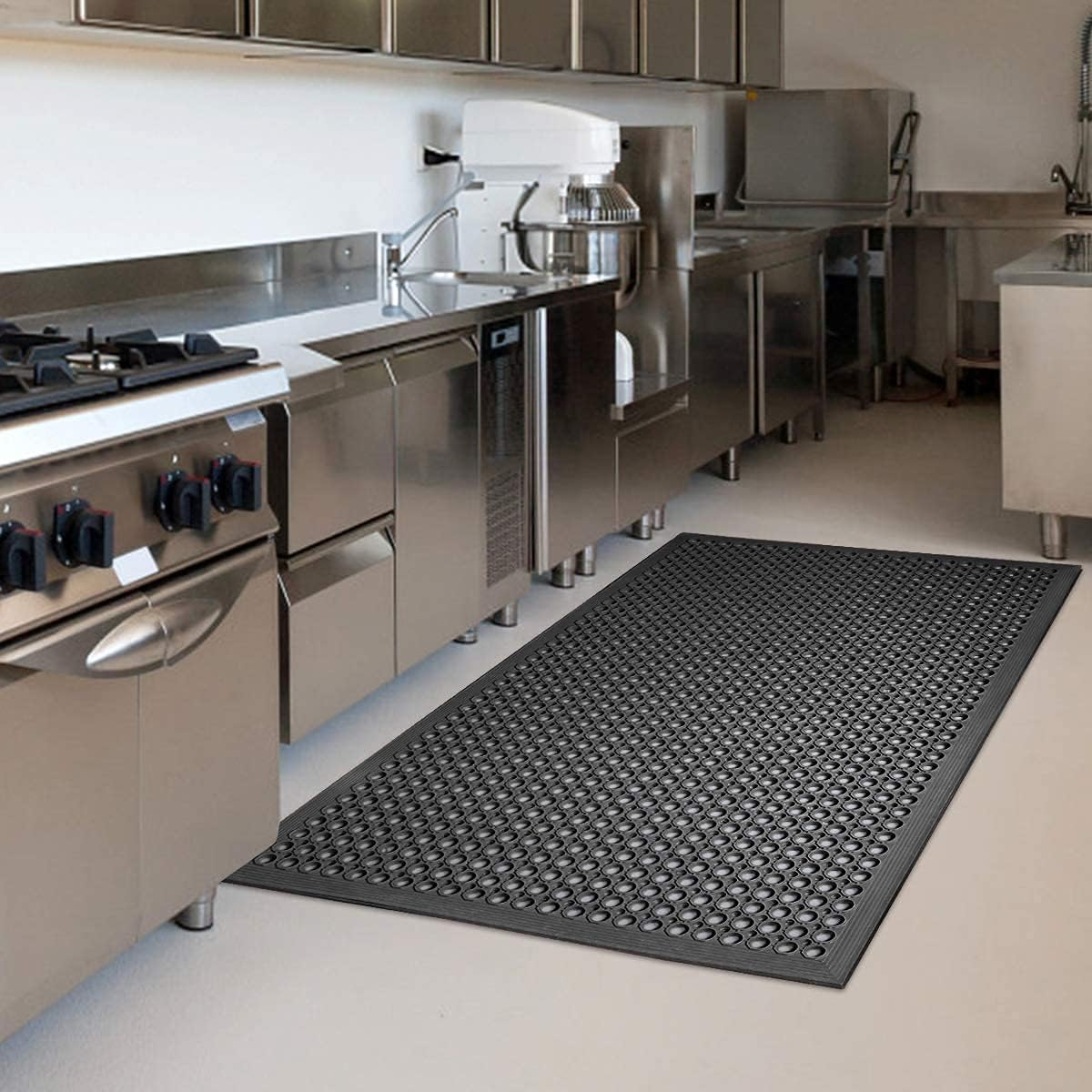 OVYEOFR 60" x 36" Rubber Floor Mat Doormat Indoor/Outdoor, Commercial Drainage Kitchen Floor Mat Anti-Fatigue Non-Slip Mat for Restaurant Bar Bathroom Garage, Black