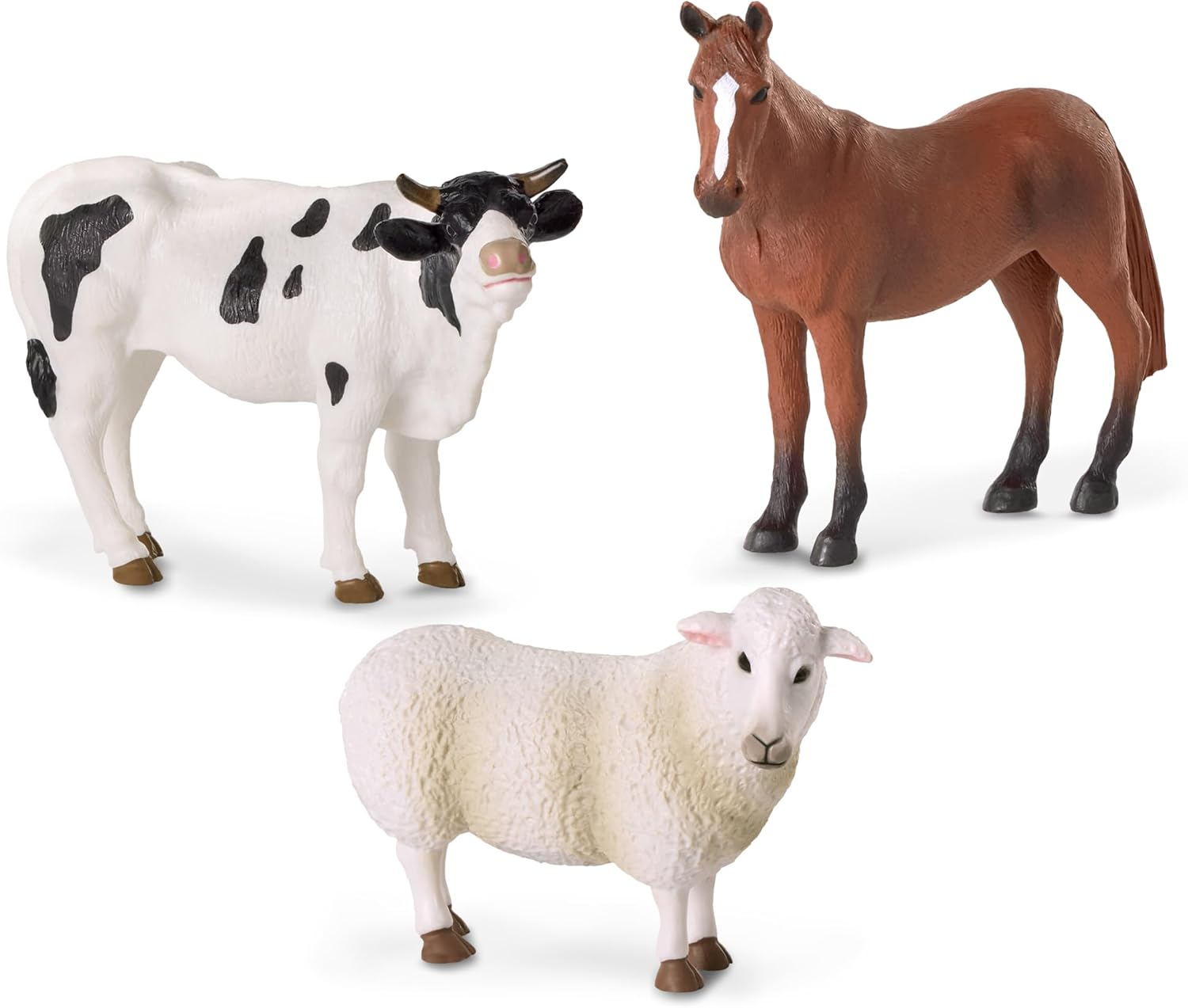 Realistic Farm Animal Figurines Set - Horse, Cow, Sheep