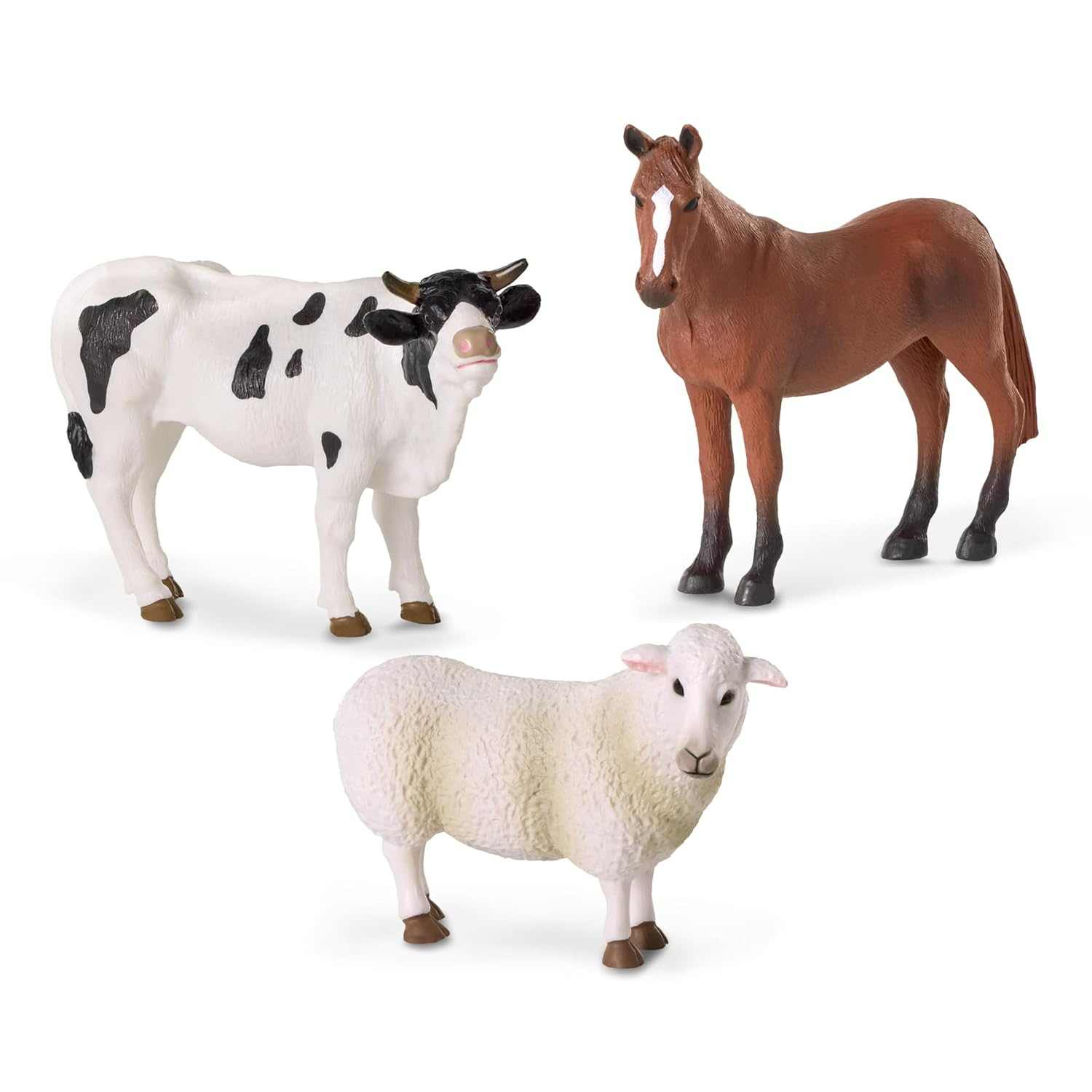 Realistic Farm Animal Figurines Set - Horse, Cow, Sheep