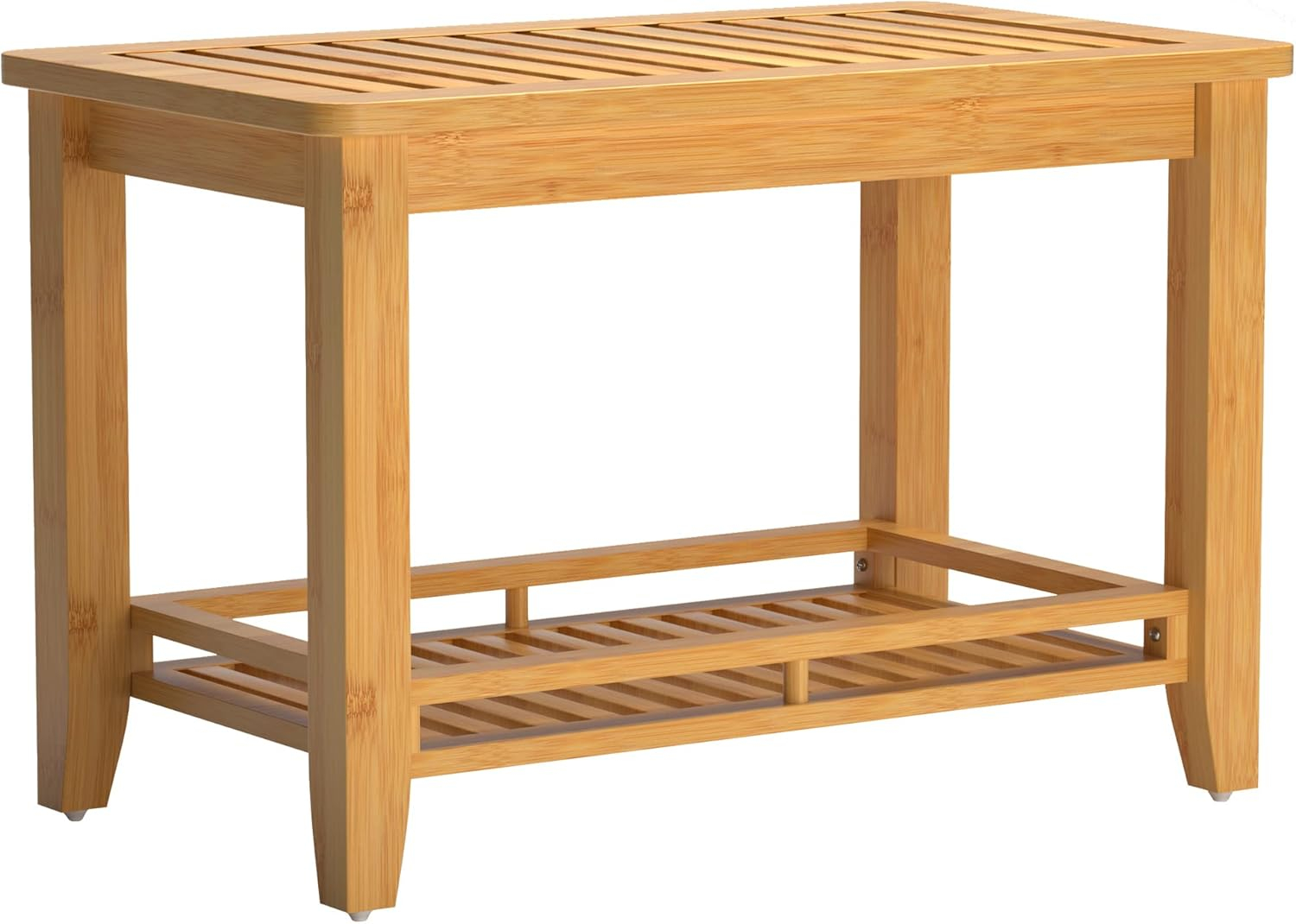 Zoopolyn Bamboo Shower Bench Seat with Storage Shelf Shower Stool Chair for Shaving Legs in Bathroom & Inside Shower Natural