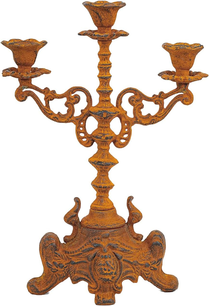 Rusty Cast Iron 3 Arm Vintage Holiday Candelabra
