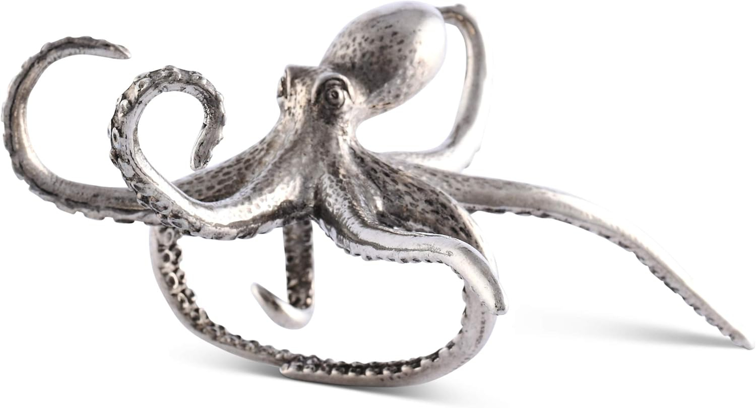 Pewter Octopus Coastal Napkin Ring with Intricate Details
