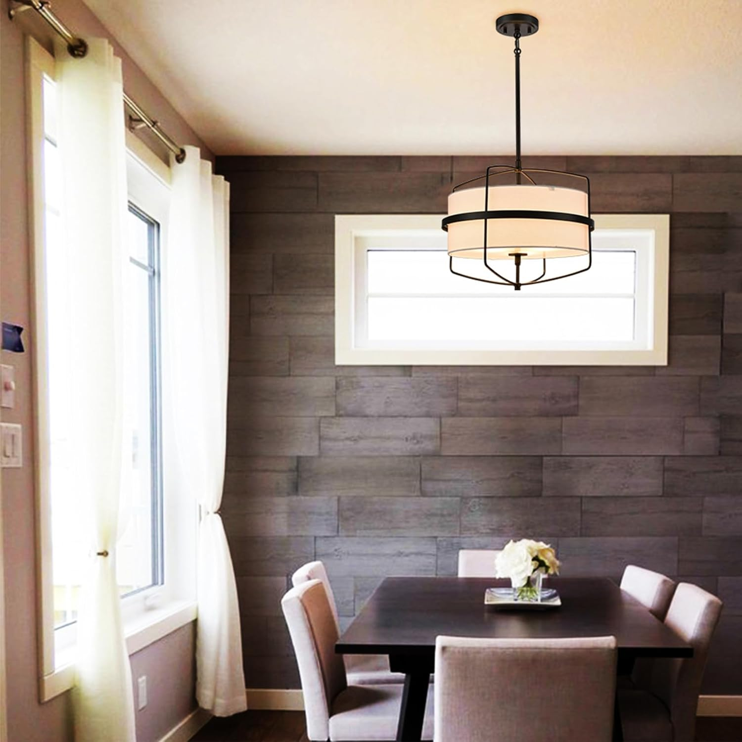 Modern Farmhouse Drum Chandelier for Dining Room ORB Finish Pendant Light
