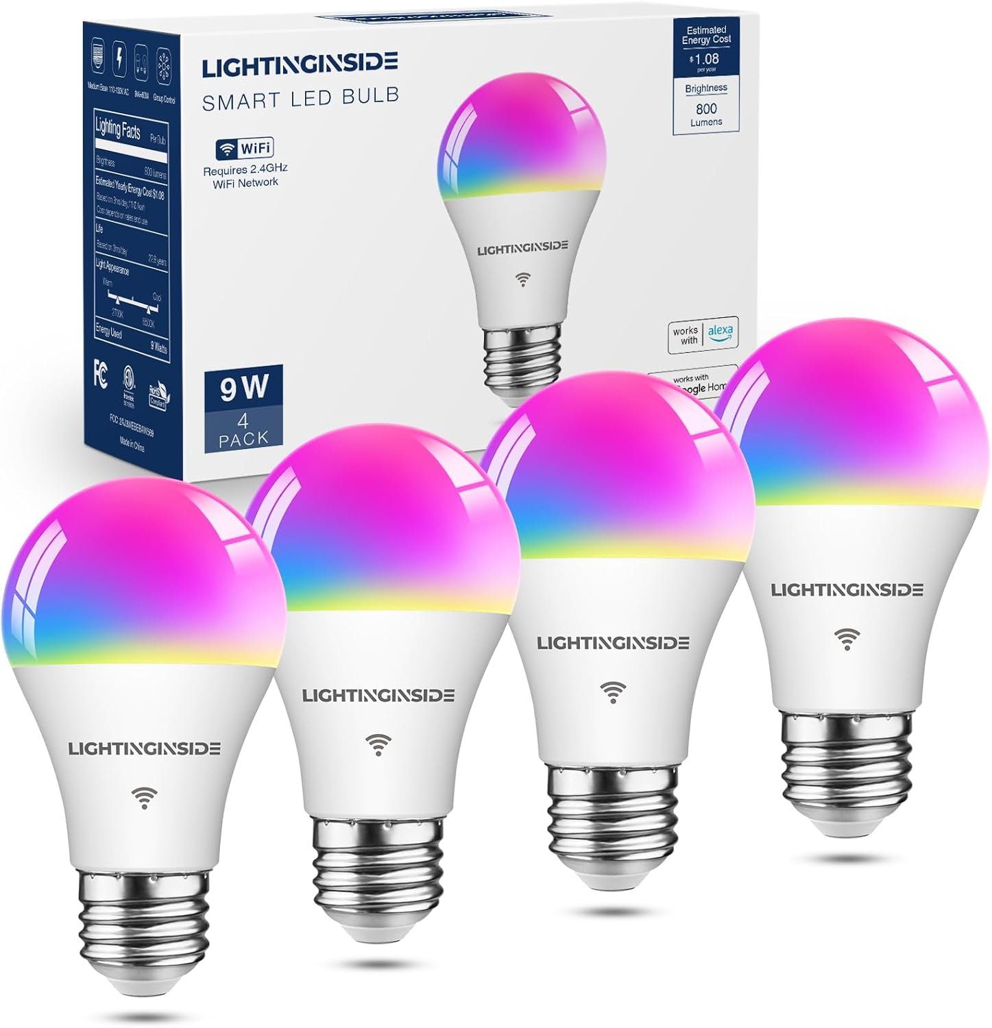 Candelabra Smart Light Bulbs 60W Equivalent, 500LM 6W E12 LED Bulb Compatible with Alexa/Google Home, RGBCW Candle Bulb for Chandelier, No Hub Required, 2.4G WiFi Only, ETL Listed, 1PC