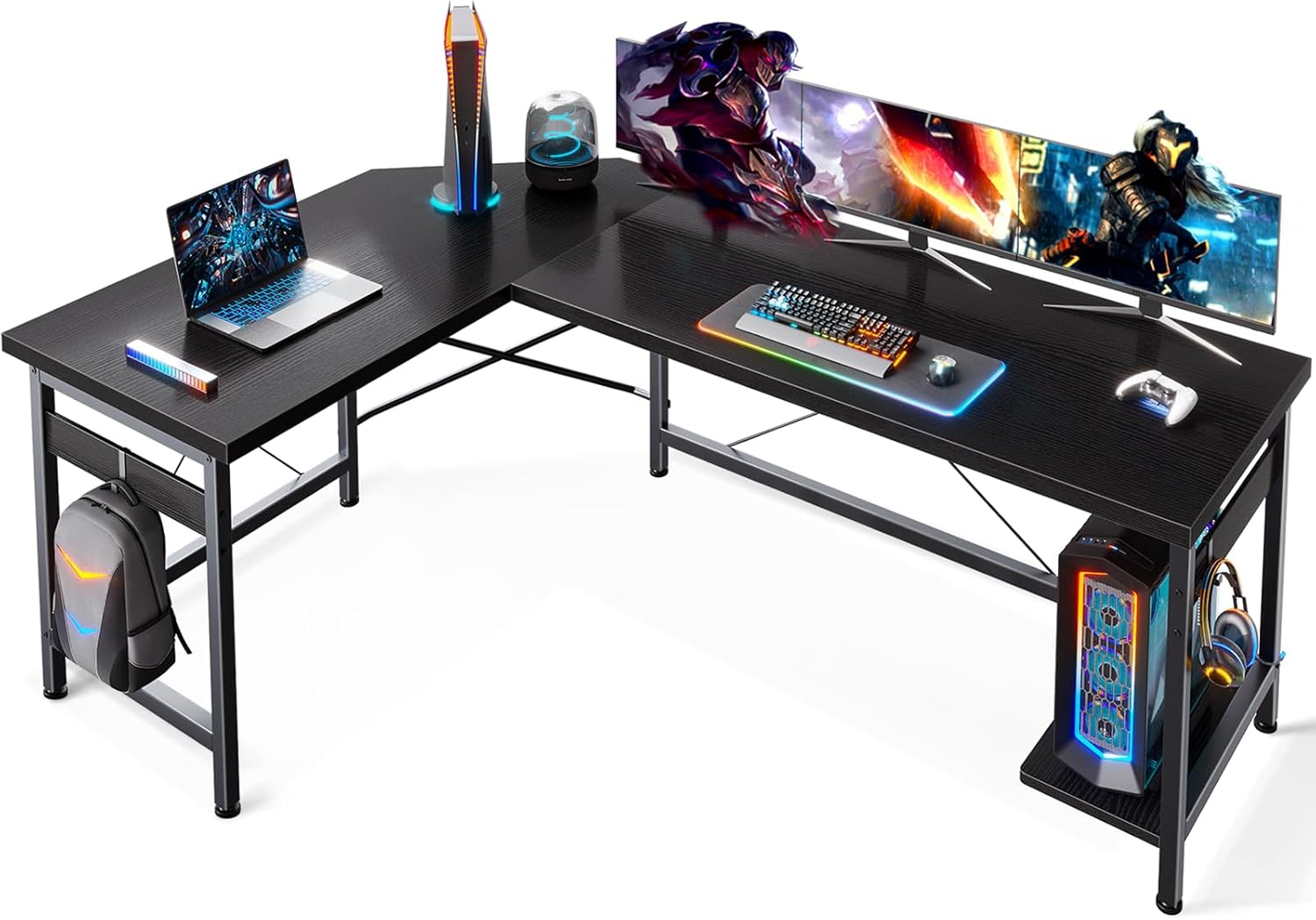 Coleshome 59" L Shaped Corner Computer Desk, Sturdy Home Office Table, Writing Larger Gaming Workstation, Black