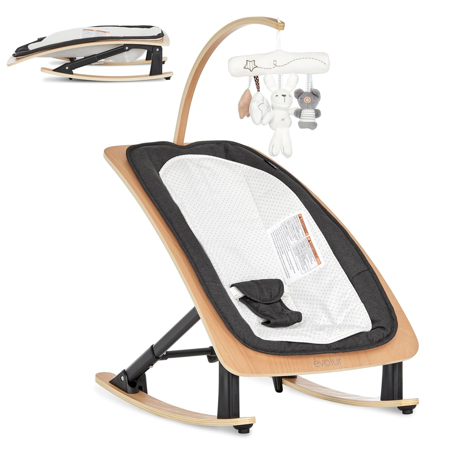 Evolur Tory 2-in-1 Rocker & Chair in Black