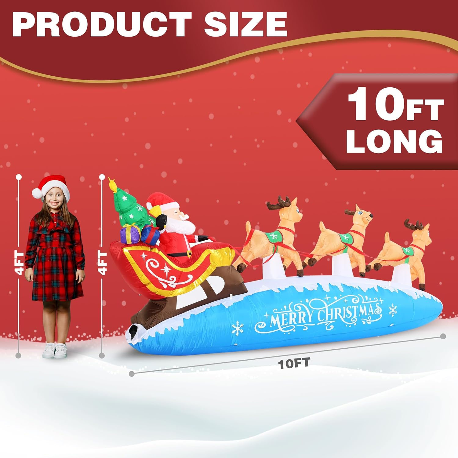 ZPISF 10 FT Santa Sleigh with Reindeer Christmas Inflatables Outdoor Decorations, Christmas Blow Up Yard Decorations for Garden Lawn Xmas Decor (Blue)