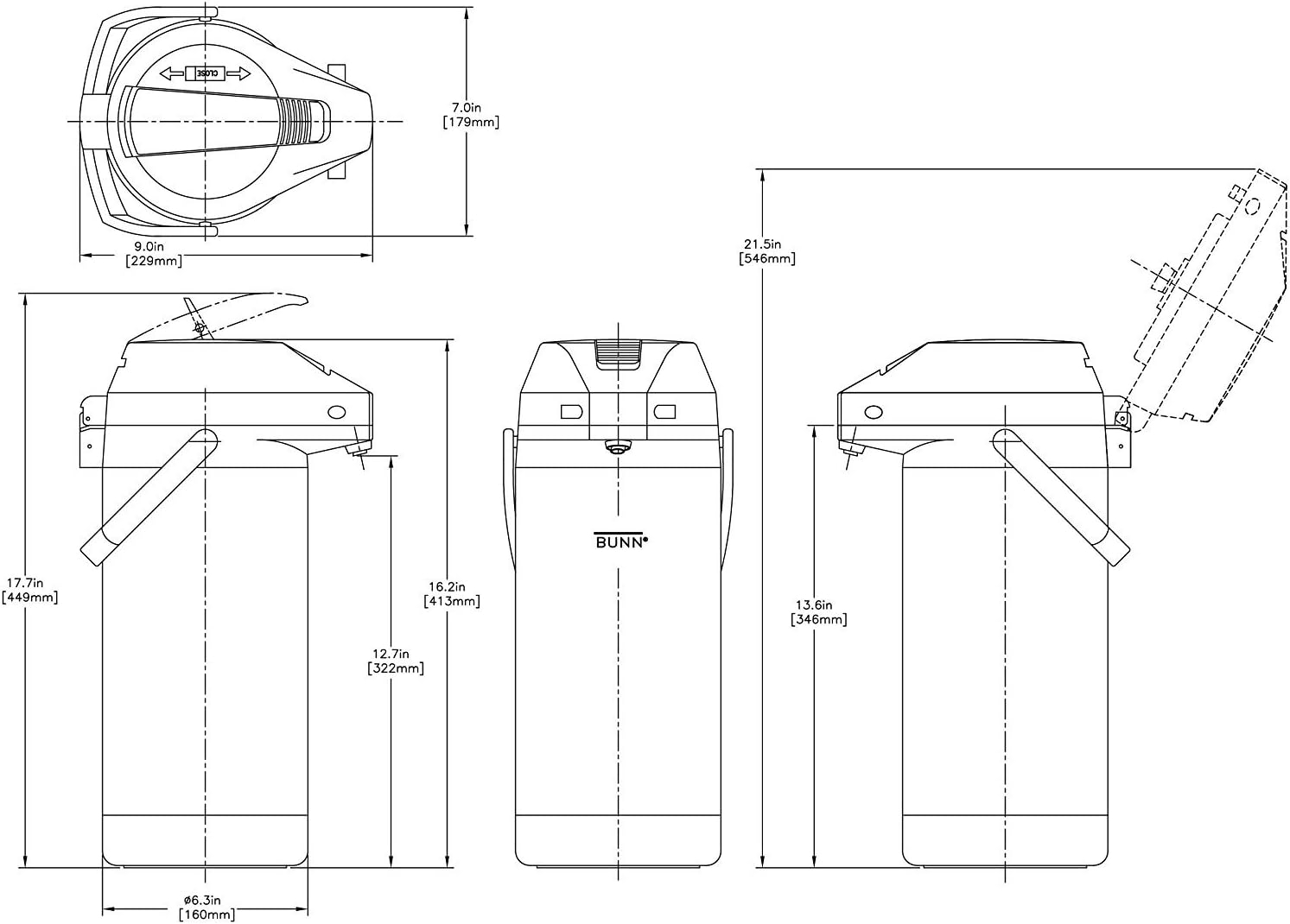 Airpot 3 Liter Stainless Steel Bunn Food Containers 36725 072504094151