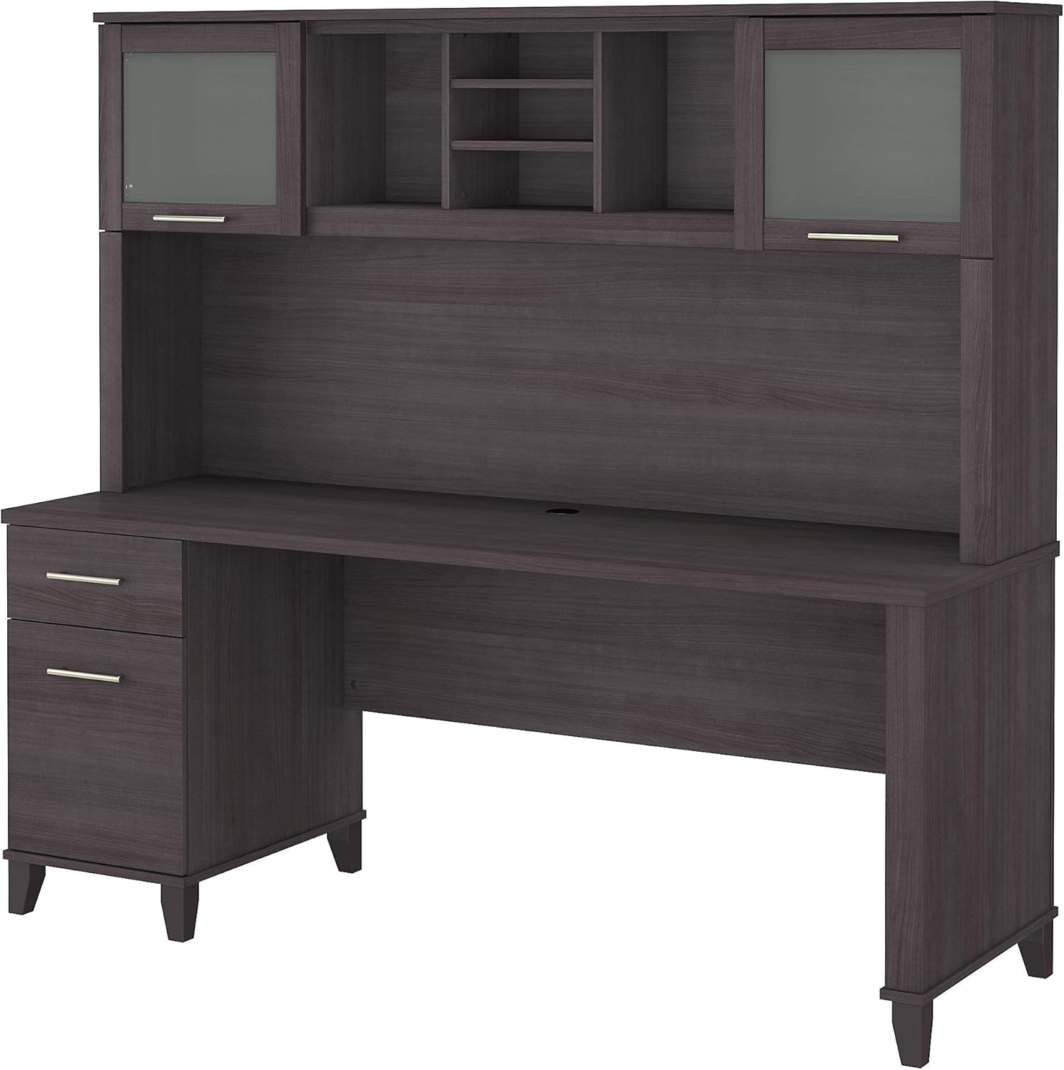 Somerset 72W Office Desk with Drawers and Hutch in Storm Gray - Engineered Wood