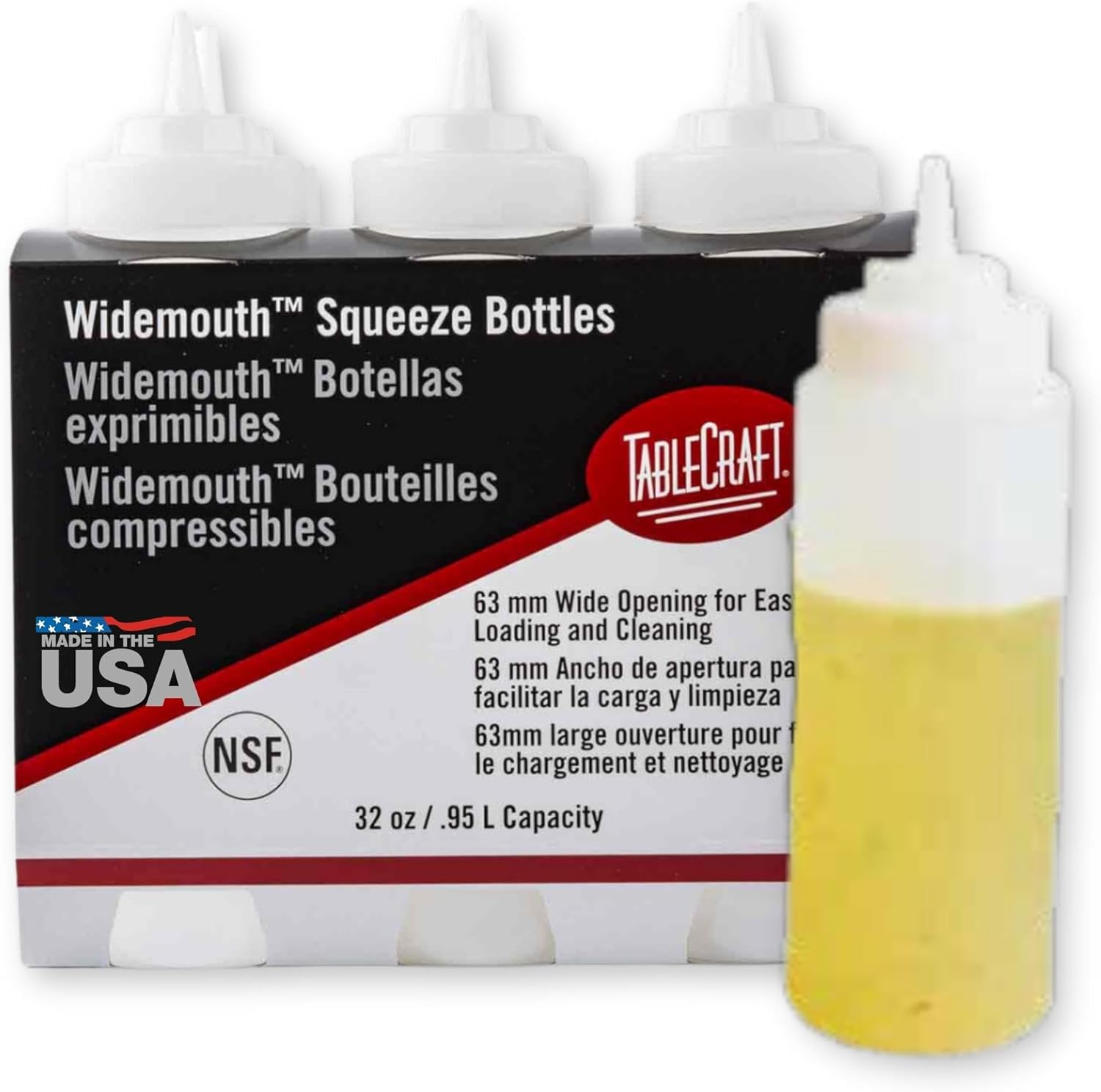 Clear 32 oz WideMouth Squeeze Dispenser Bottles, Pack of 6