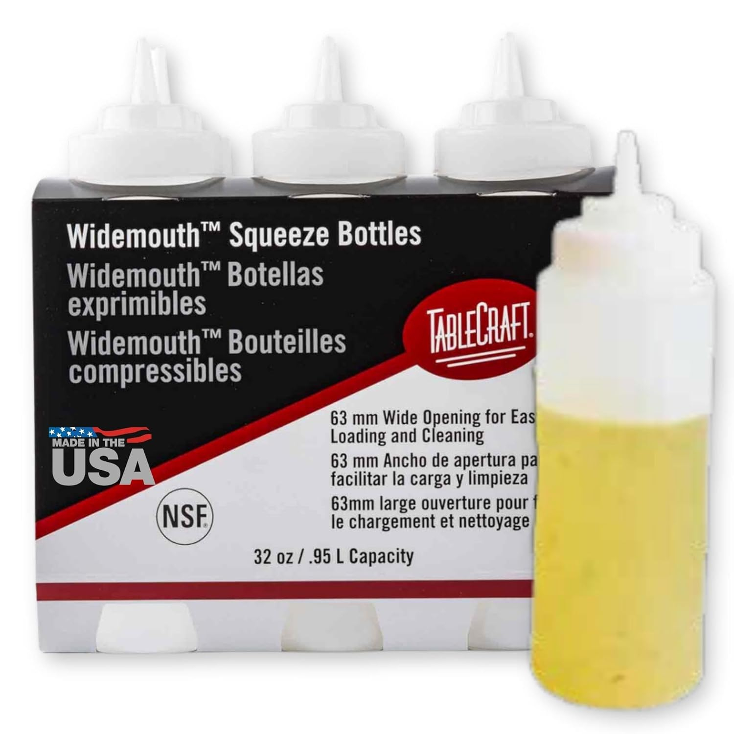 Clear 32 oz WideMouth Squeeze Dispenser Bottles, Pack of 6
