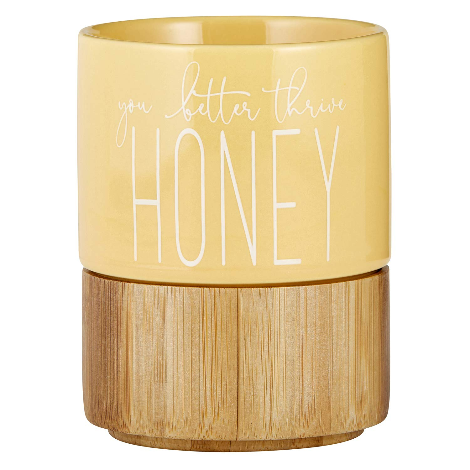 Pretty in Green Ceramic Mug with Bamboo Base - You Better Thrive Honey