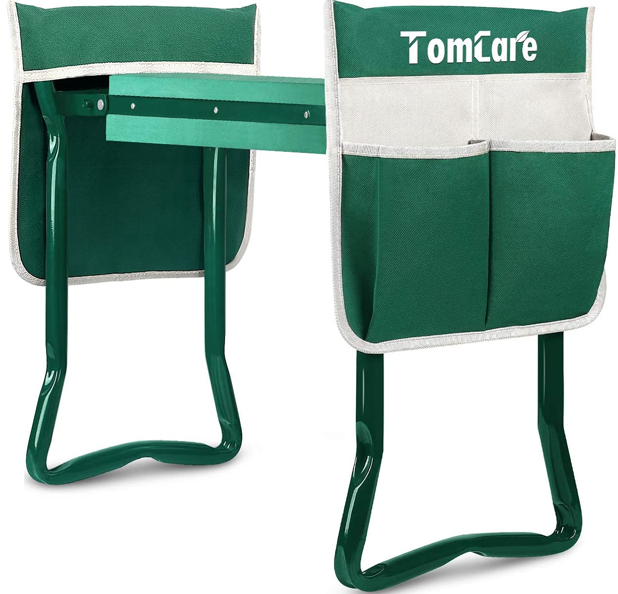 TomCare Upgraded Garden Kneeler Seat Widen Soft Kneeling Pad Garden Stools Garden Bench with 2 Large Tool Pouches Outdoor Foldable Gardening Gifts for Women Men Gardeners, Green
