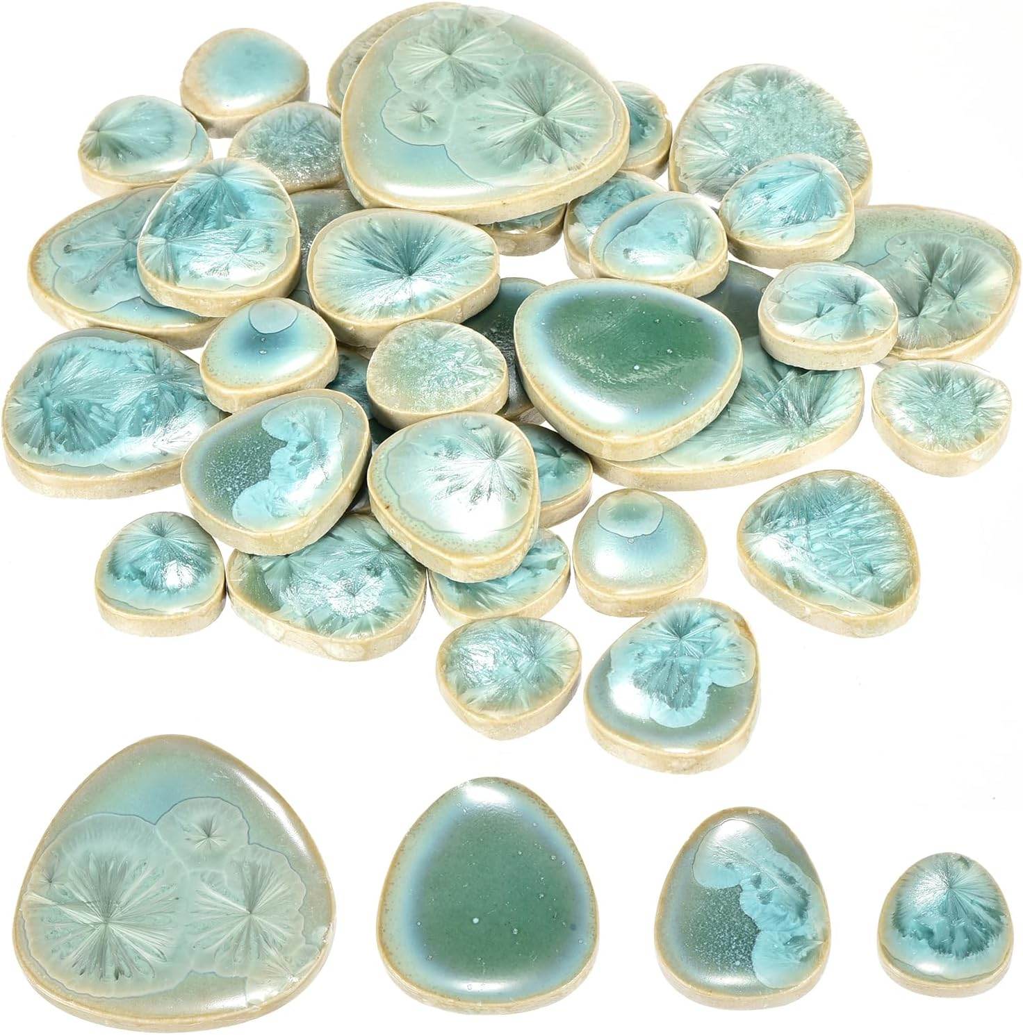 Uxcell 100g Ceramic Mosaic Tiles for Crafts Bulk, Pebble Ice Green Ceramic Tiles for Mosaic Kits