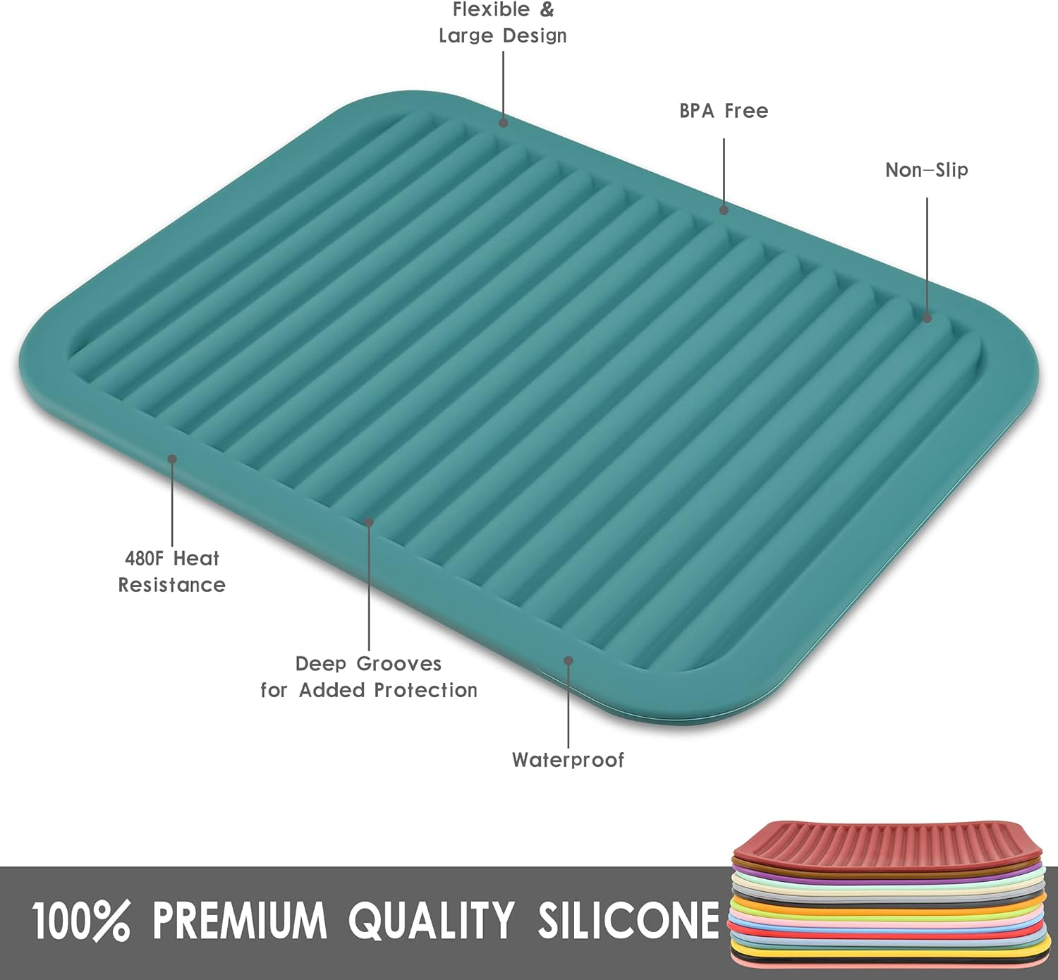 Silicone Trivets for Hot Pots and Hot Pans, Silicone Trivets Mat Set, Hot Pads, Silicone Hot Mats, Heat Resistant Placements, Small Dish Drying Mat, Grey Trivets, Rectangular Trivets Set of 2s