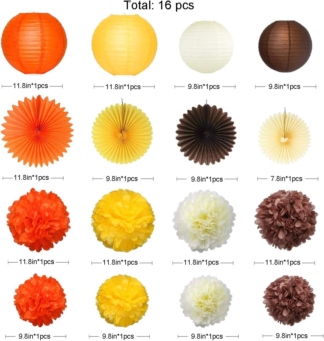 Orange Party Decorations Kit Yellow Orange Brown Paper Hanging Fans Lanterns Flowers Pom Pom with 3D Butterfly Leaves Garland for Wedding Bridal Shower Birthday Fall Autumn Thanksgiving Party Supplies