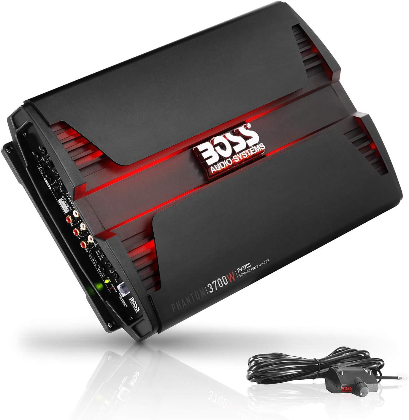 BOSS Audio Systems PV3700 Phantom Series 5 Channel Class A/B Car Amplifier – 3700 High Output, 2-8 Ohm Stable, Low/High Level Inputs, High/Low Pass Crossover, MOSFET, Hook up to Subwoofer for Bass