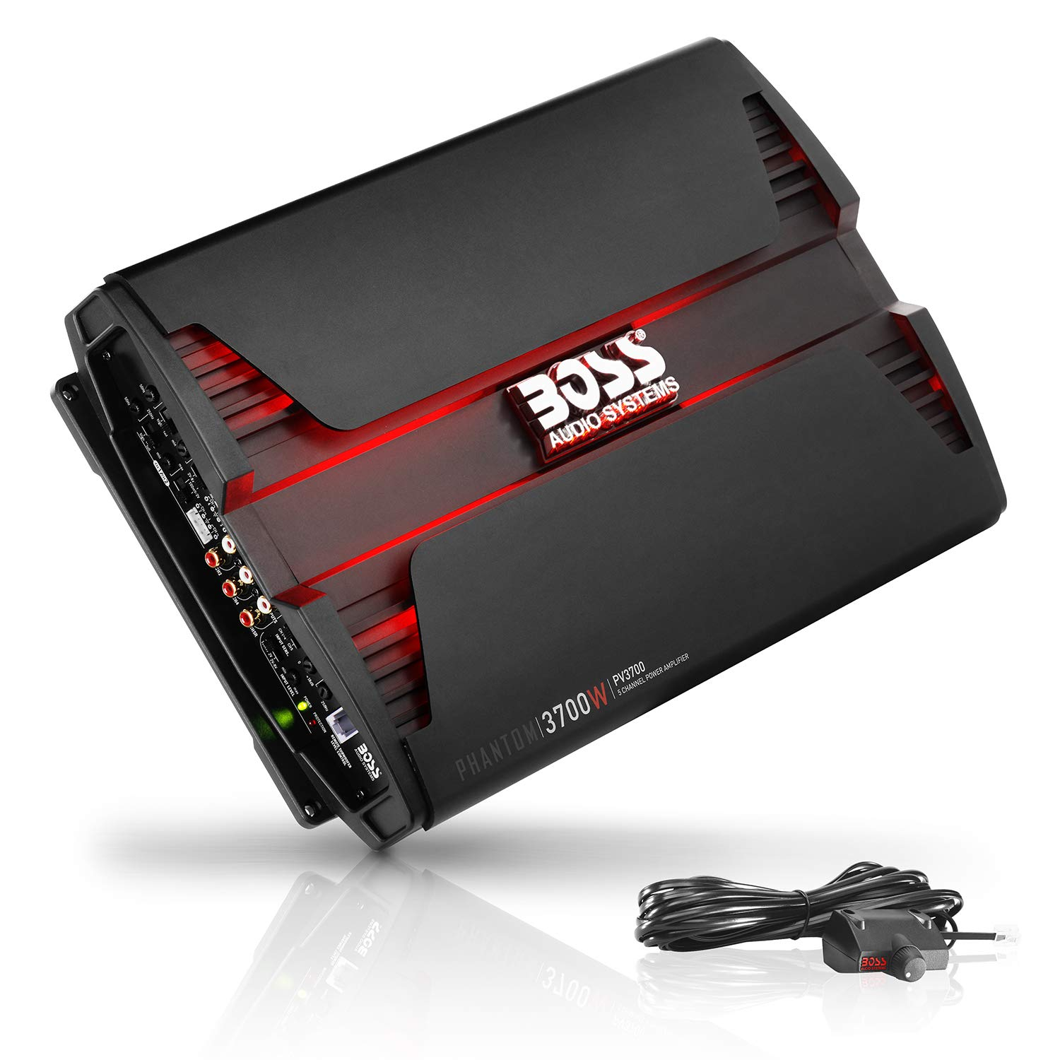 BOSS Audio Systems PV3700 Phantom Series 5 Channel Class A/B Car Amplifier – 3700 High Output, 2-8 Ohm Stable, Low/High Level Inputs, High/Low Pass Crossover, MOSFET, Hook up to Subwoofer for Bass