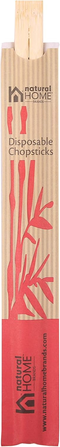 Natural Home Brands Disposable Bamboo Chopsticks, Pack of 20, Sustainable 100% Bamboo, Eco-friendly, Compostable Single-use Utensils and Packaging, 8-1/4-inches