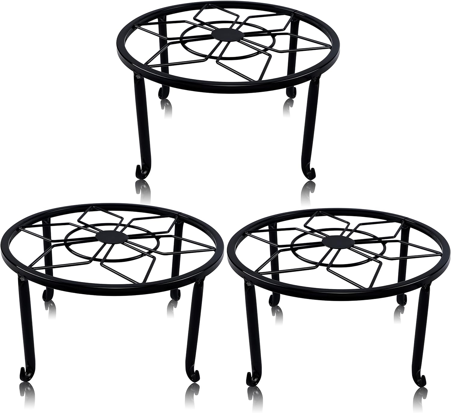 Set of 3 Black Iron Round Plant Stands