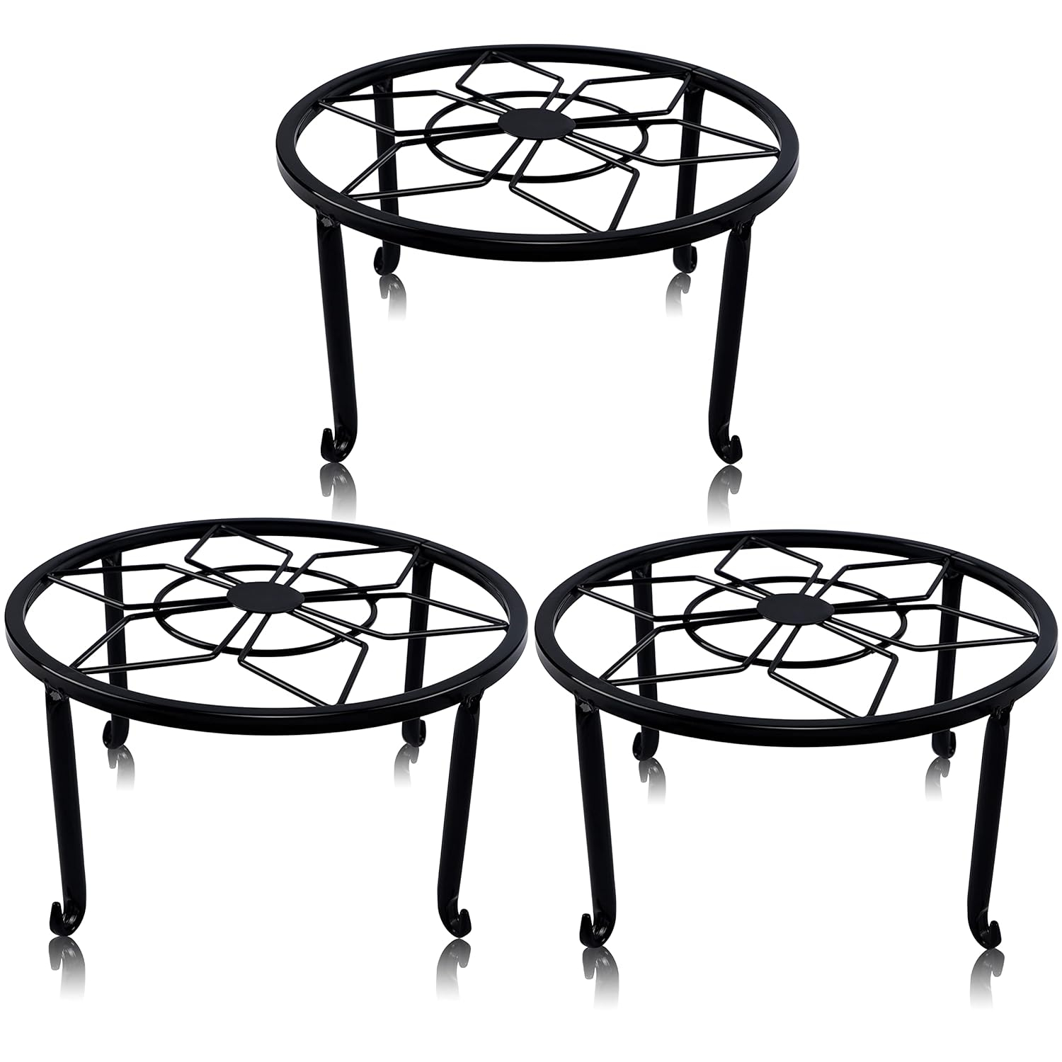 Set of 3 Black Iron Round Plant Stands