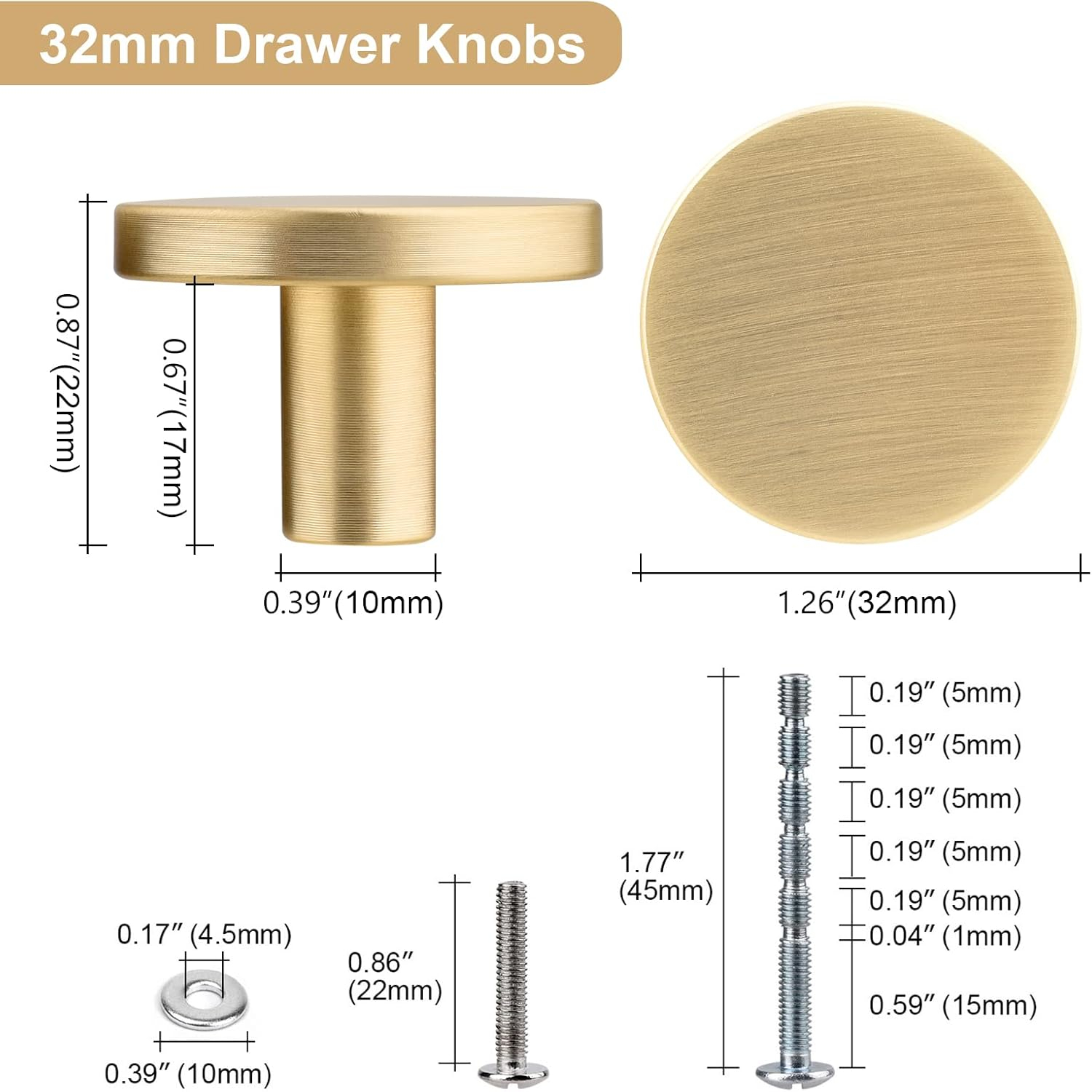 WEAVERBIRD 4 Pieces Round Cabinet Knobs Brushed Gold, Zinc Alloy Kitchen Cabinet Hardware Cupboard Knobs Small Drawer Knobs