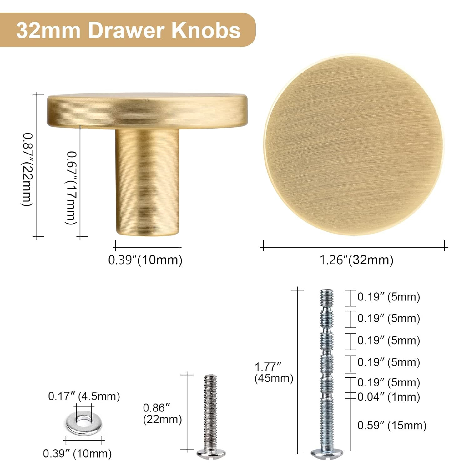 WEAVERBIRD 4 Pieces Round Cabinet Knobs Brushed Gold, Zinc Alloy Kitchen Cabinet Hardware Cupboard Knobs Small Drawer Knobs