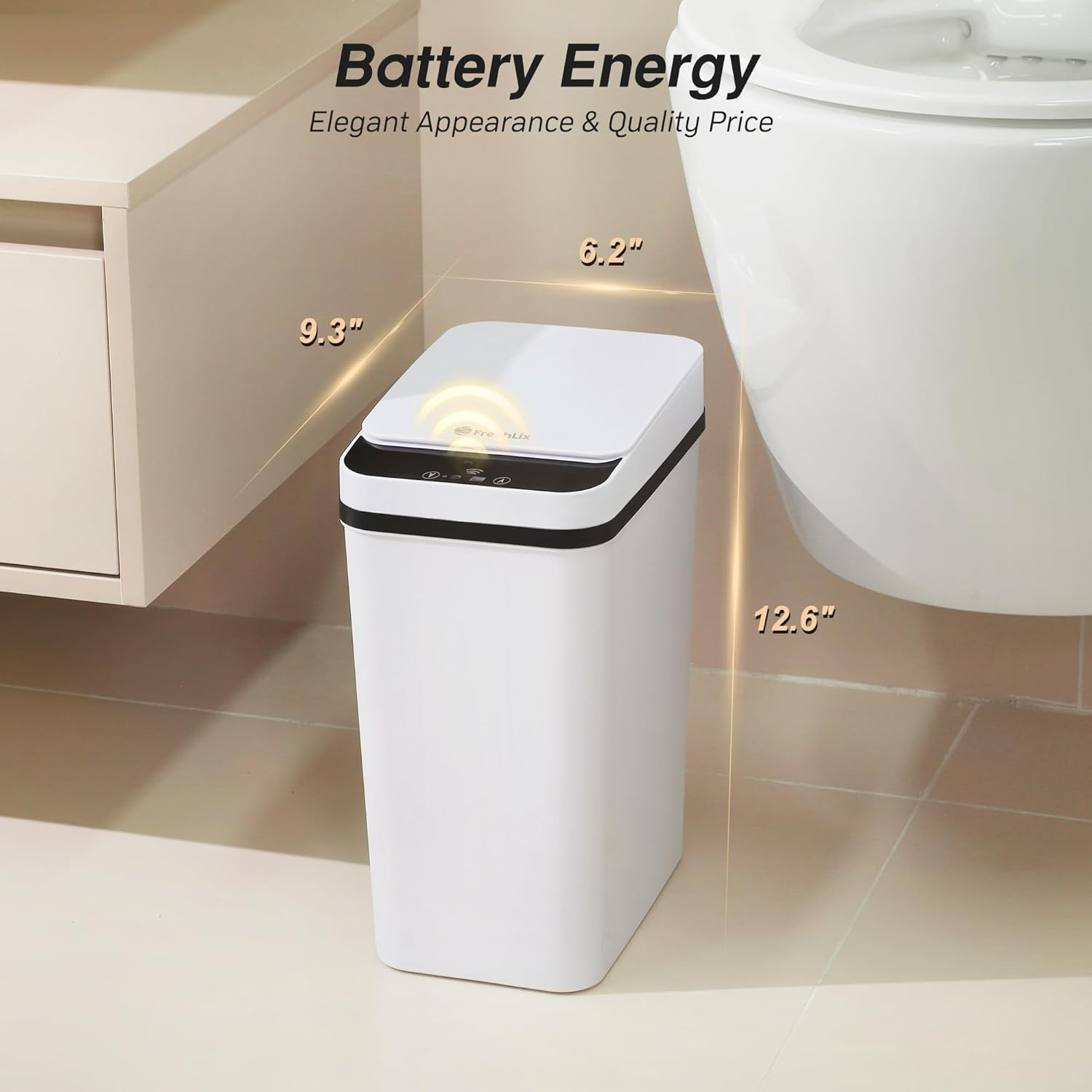 2 Pack Automatic Bathroom Trash Can 2.6 Gallon Smart Touchless Motion Sensor Trash Can with Lid Electric Waterproof Narrow Small Garbage Bin