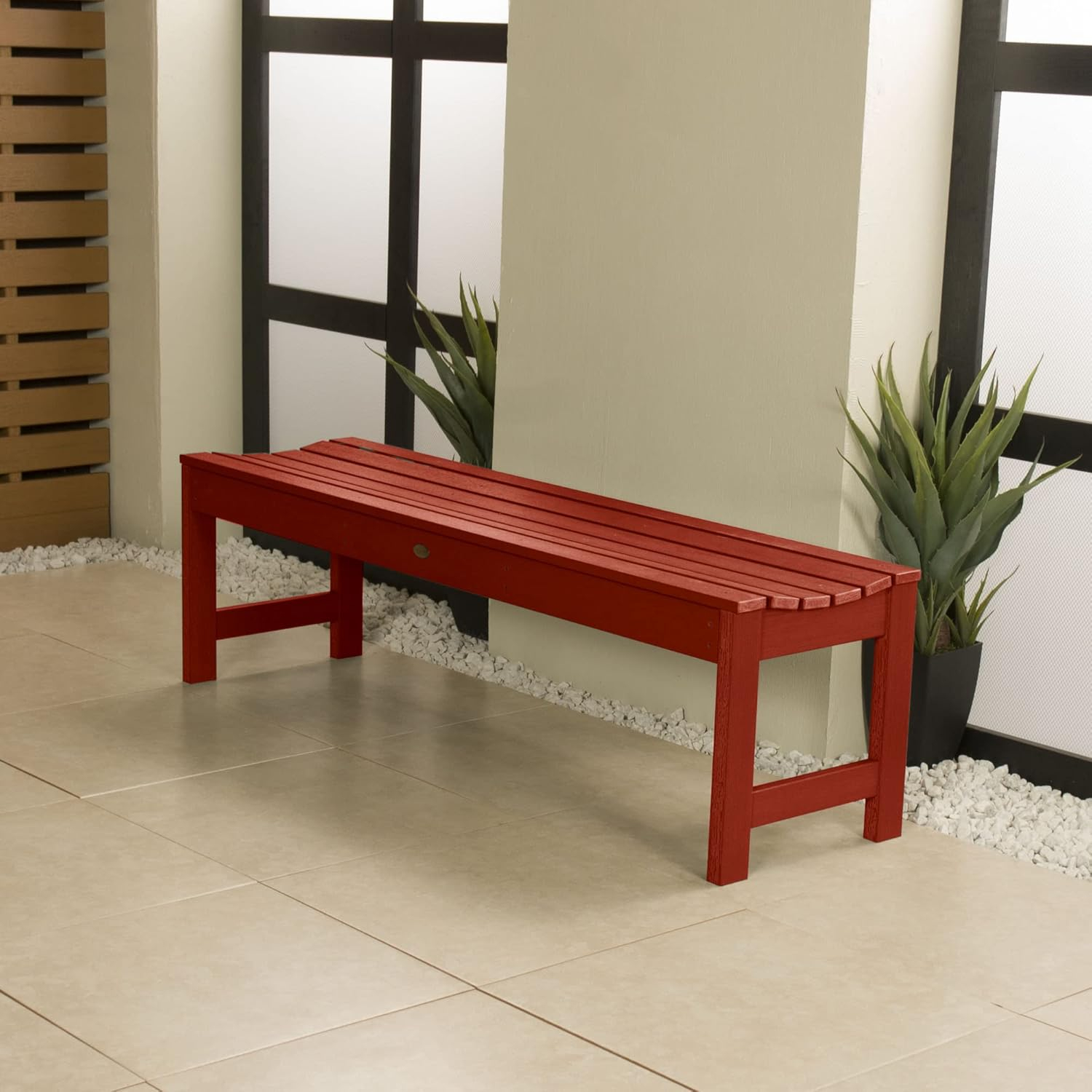 Rustic Red Recycled Plastic Backless Outdoor Bench, 5 Feet