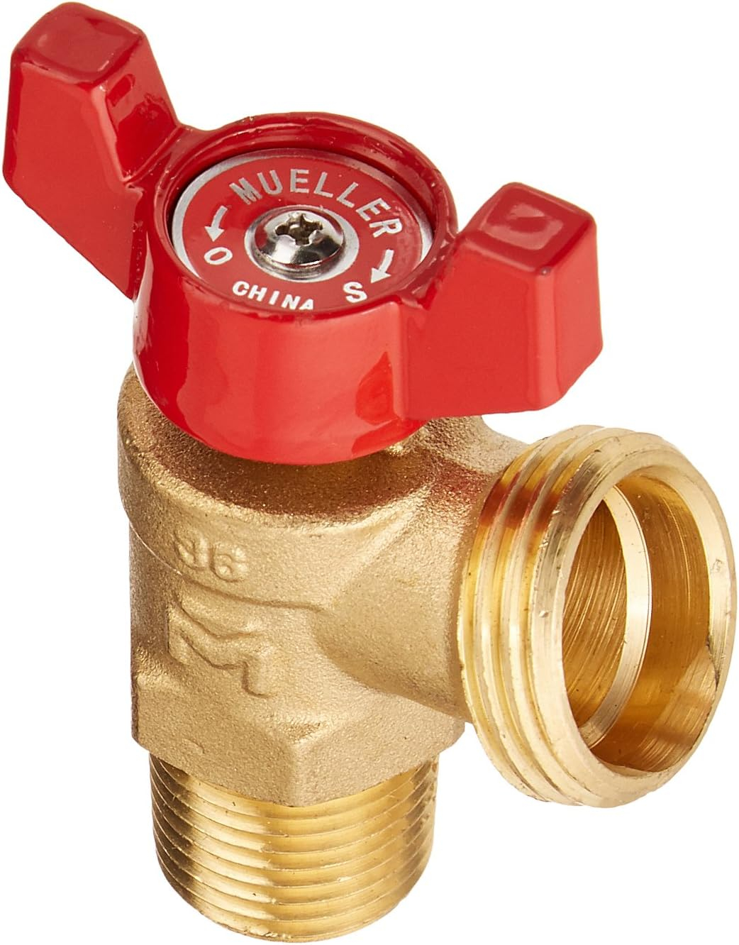 Mueller Brass Boiler Drain Valve with Red Handle, 1/2-Inch