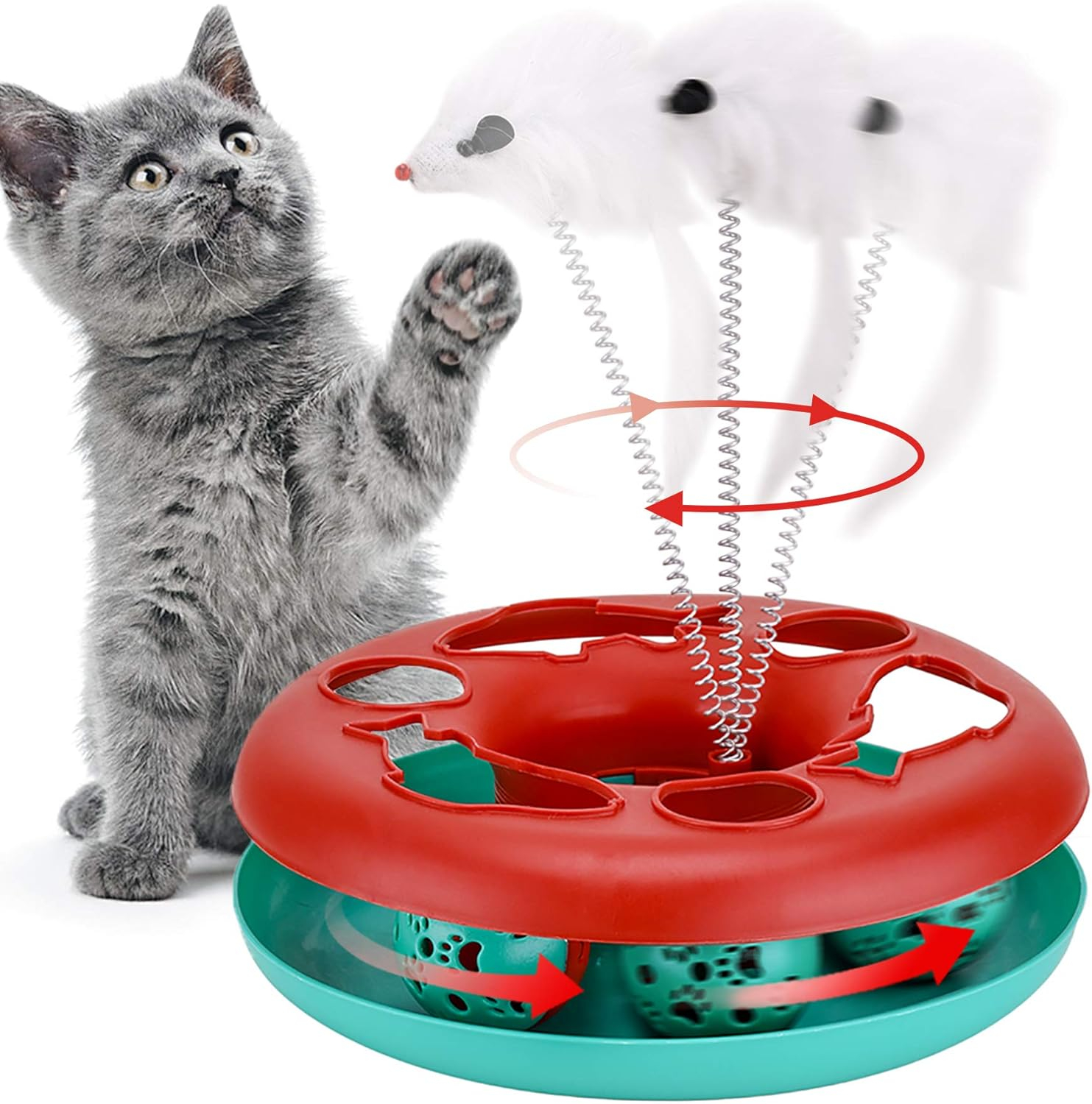 GZYS Cat Toys, Cat Toys for Indoor Cats,Interactive Kitten Toys Roller Tracks with Catnip Spring Pet Toy with Exercise Balls Teaser Mouse