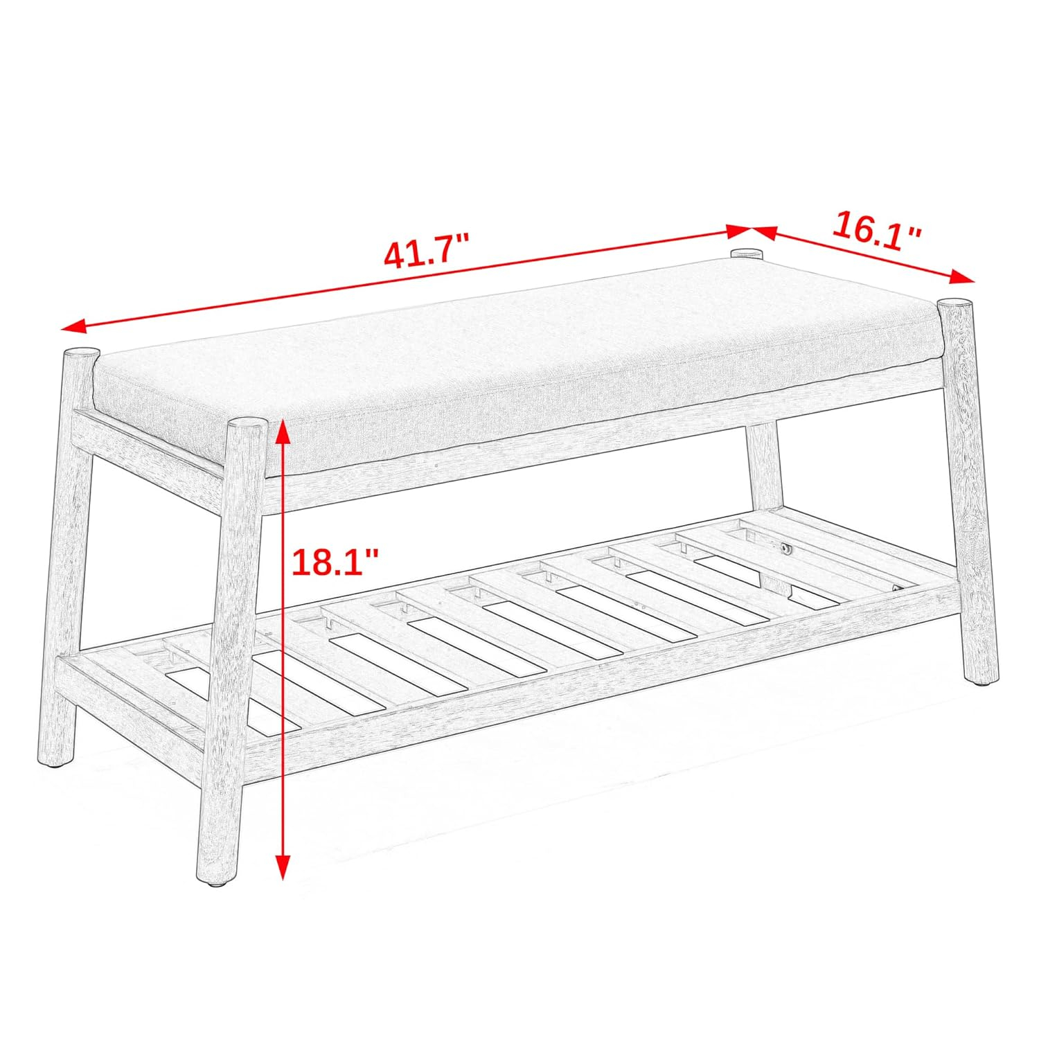 Upholstered Entryway Bench, Bedroom Bench for End of Bed, Dining Bench with Padded Seat for Kitchen, Living Room, Fabric Rubber Wood Indoor Bench (Beige)