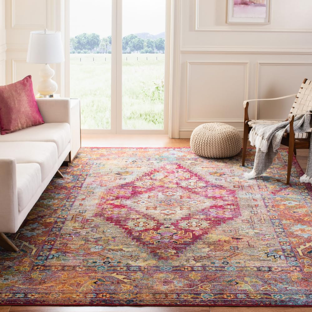 SAFAVIEH Crystal Salma Traditional Area Rug, Light Blue/Fuchsia, 9' x 12'