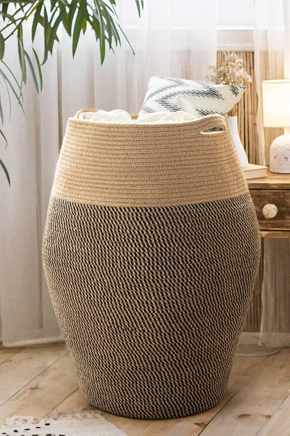 Tall Laundry Hamper | Woven Jute Rope Dirty Clothes Hamper Modern Hamper Basket Large for Laundry Room, 25.6" Height