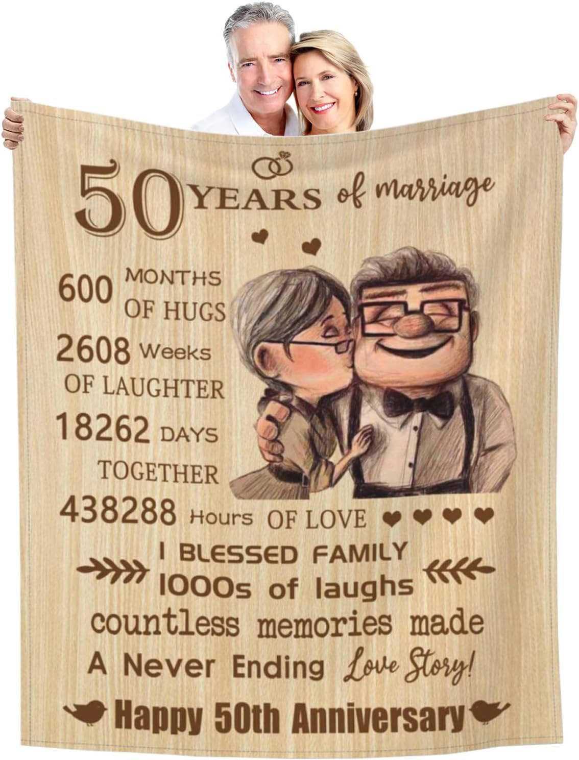50th Anniversary Blanket Gifts, Golden 50th Wedding Anniversary Couple Gifts for Husband, Wife, Dad, Mom, Grandpa, Grandma, Grandparents, 50 Years of Marriage Gift Blanket 60"X 50"