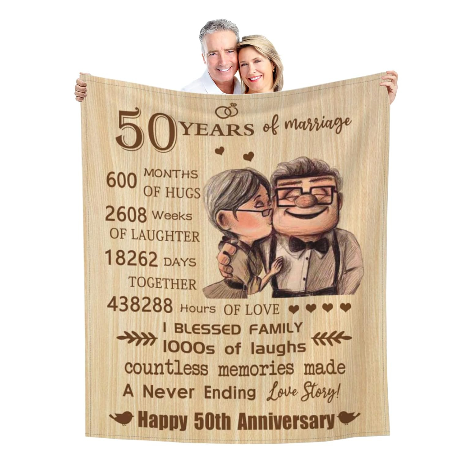 50th Anniversary Blanket Gifts, Golden 50th Wedding Anniversary Couple Gifts for Husband, Wife, Dad, Mom, Grandpa, Grandma, Grandparents, 50 Years of Marriage Gift Blanket 60"X 50"