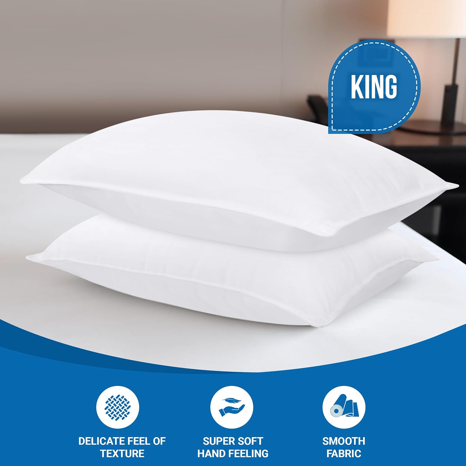 White King Size Polyester Bed Pillows Set of 2