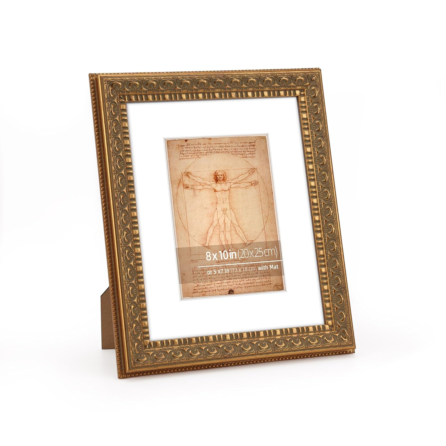 8x10 in Antique Gold Ornate Classic Picture Frame, Matted for 5x7 Photos, Real Glass Protection, Tabletop or Wall Mounting Display