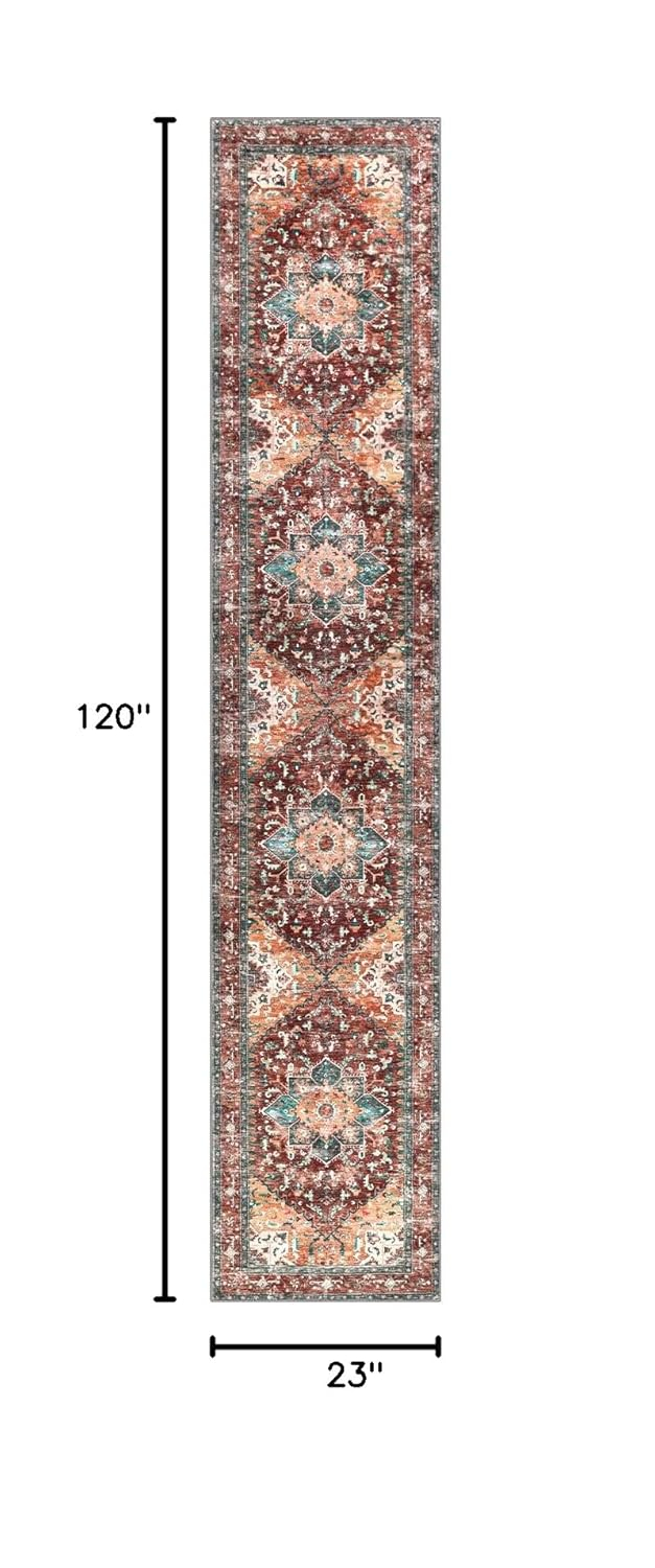 Yamaziot Washable Runner Rug, 2x10 Non-Slip Boho Vintage Hallway Rug Runner with Rubber Backing, Stain Resistant Distressed Carpet Runner for Bedroom, Kitchen, Laundry, Entrance